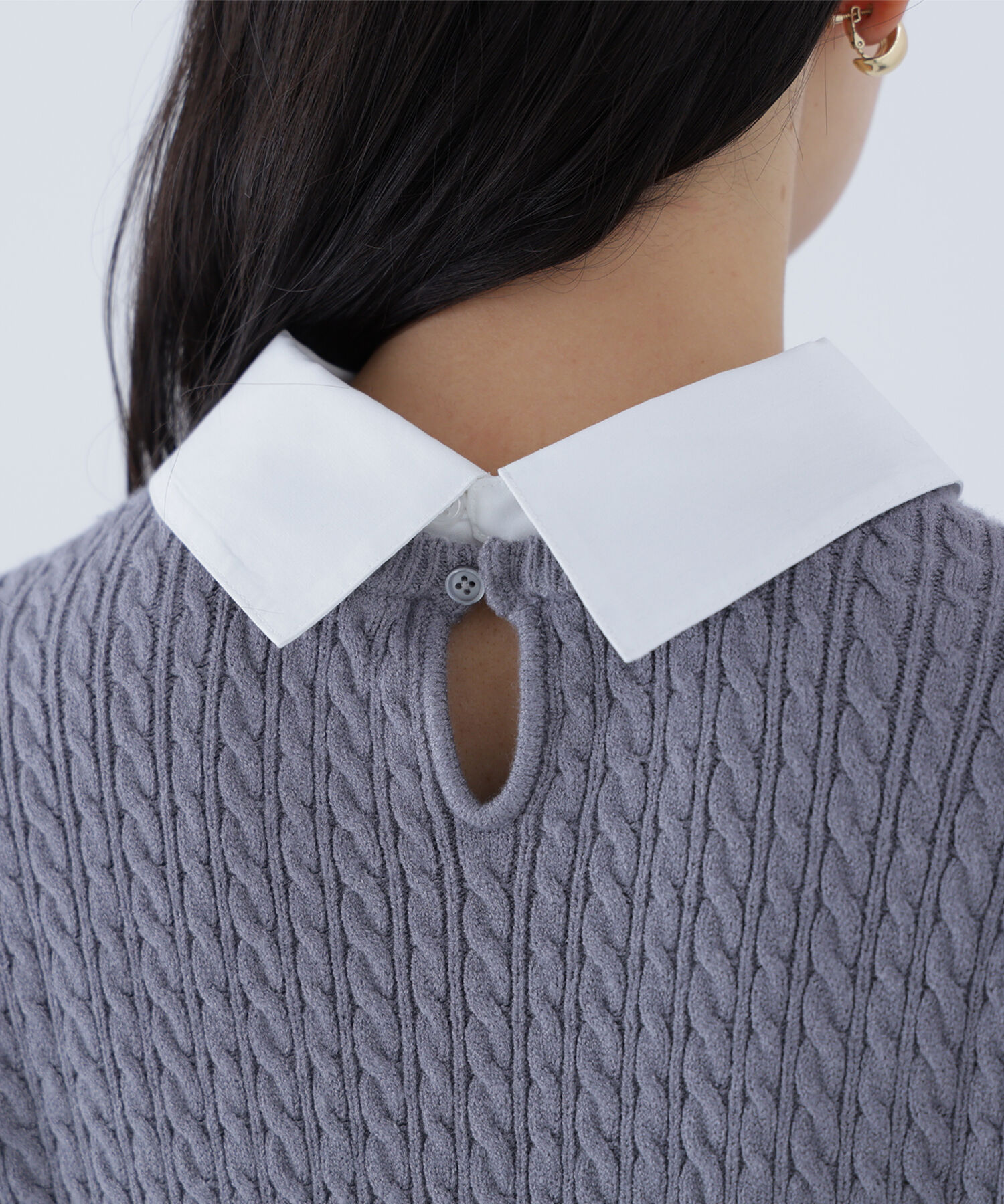  「シャツカラードッキングケーブルニット」|ニット・セーター|