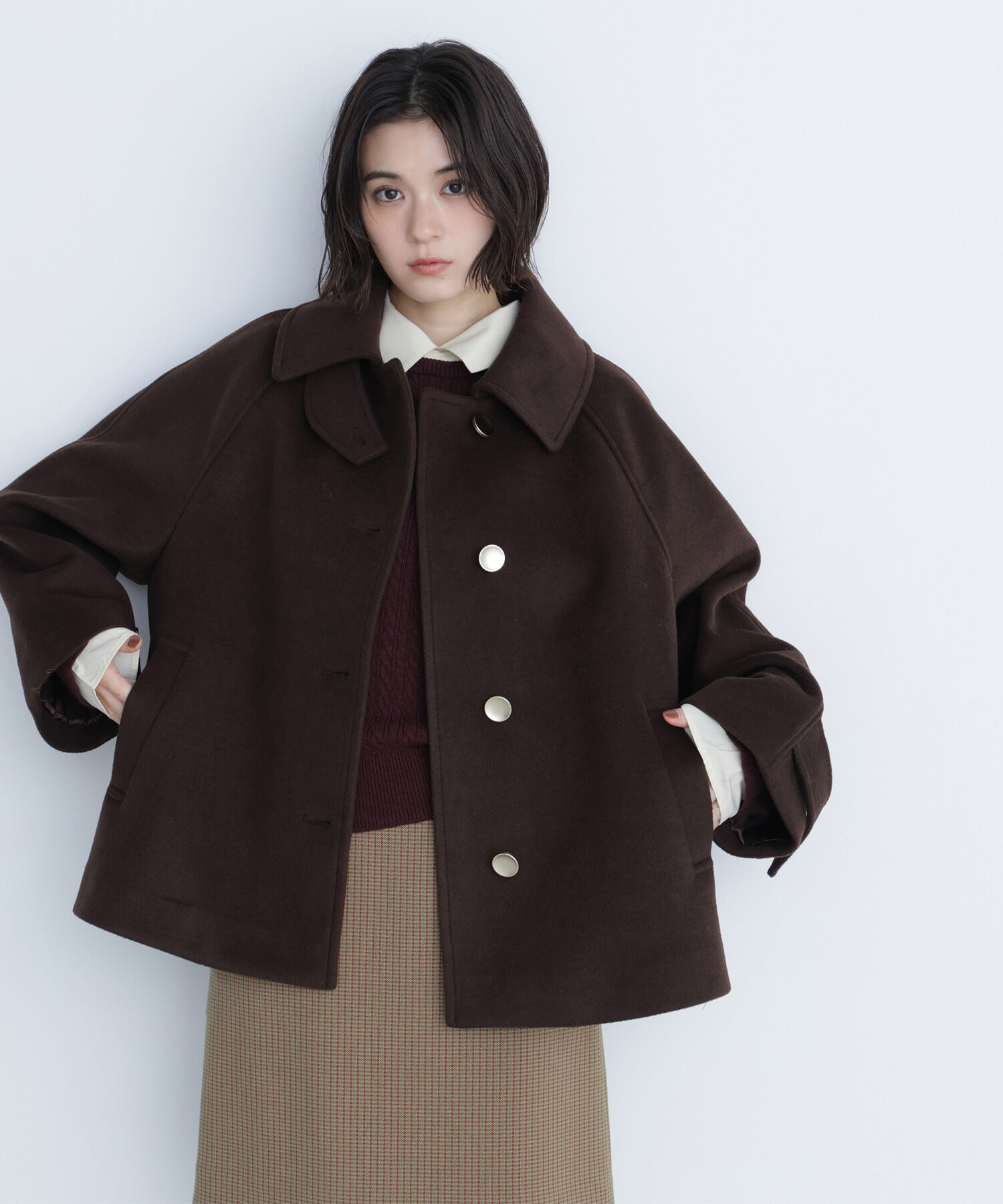  「シャツカラードッキングケーブルニット」|ニット・セーター|