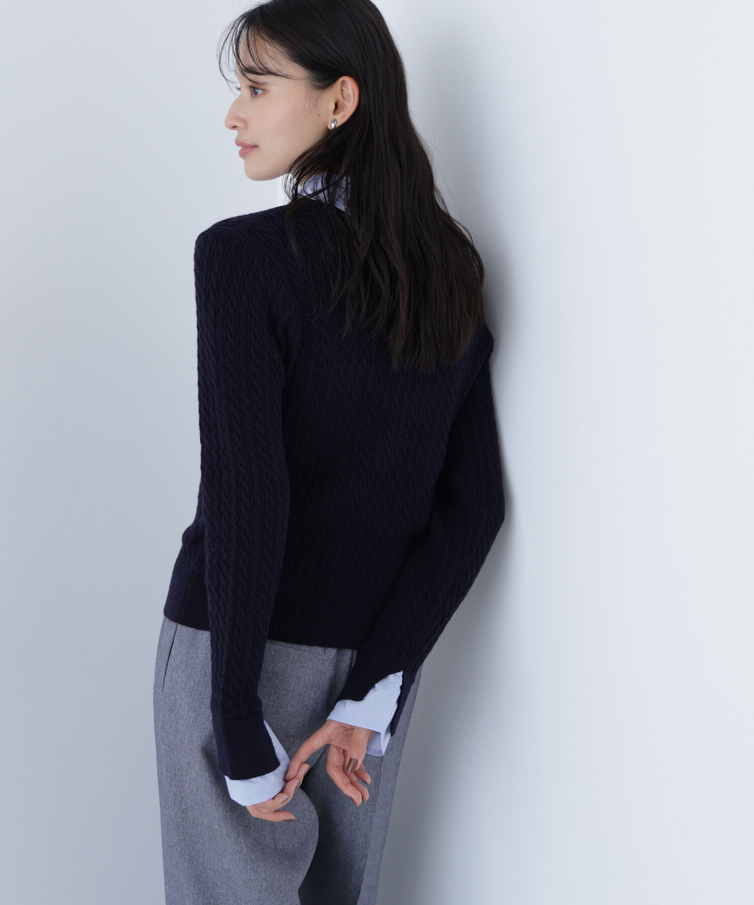  「シャツカラードッキングケーブルニット」|ニット・セーター|