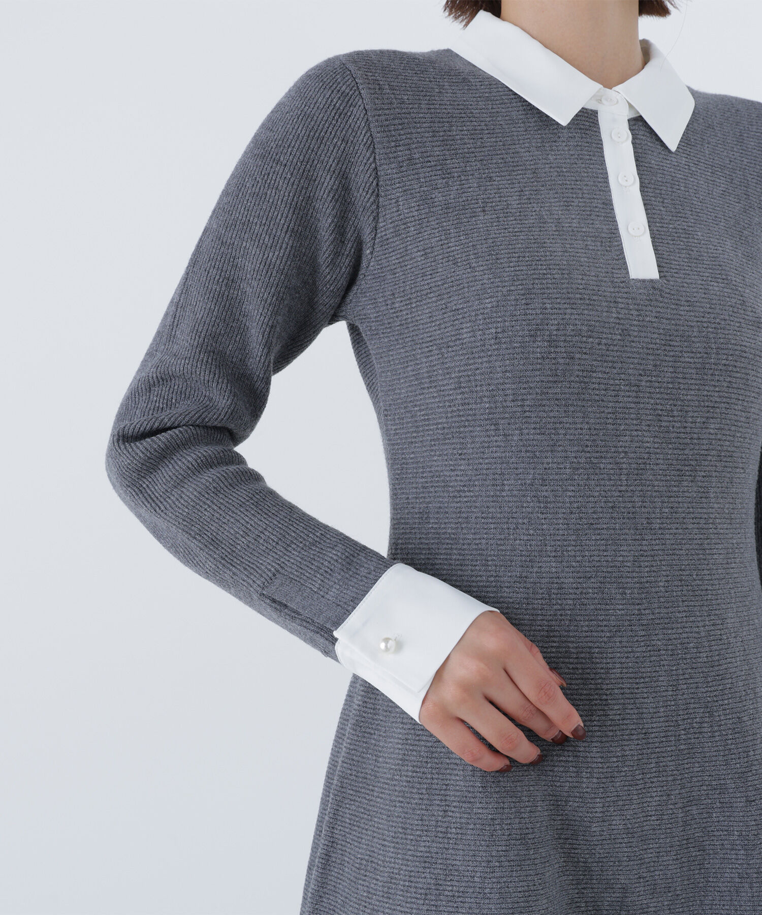  「シャツカラーミニニットワンピース」|ワンピース|