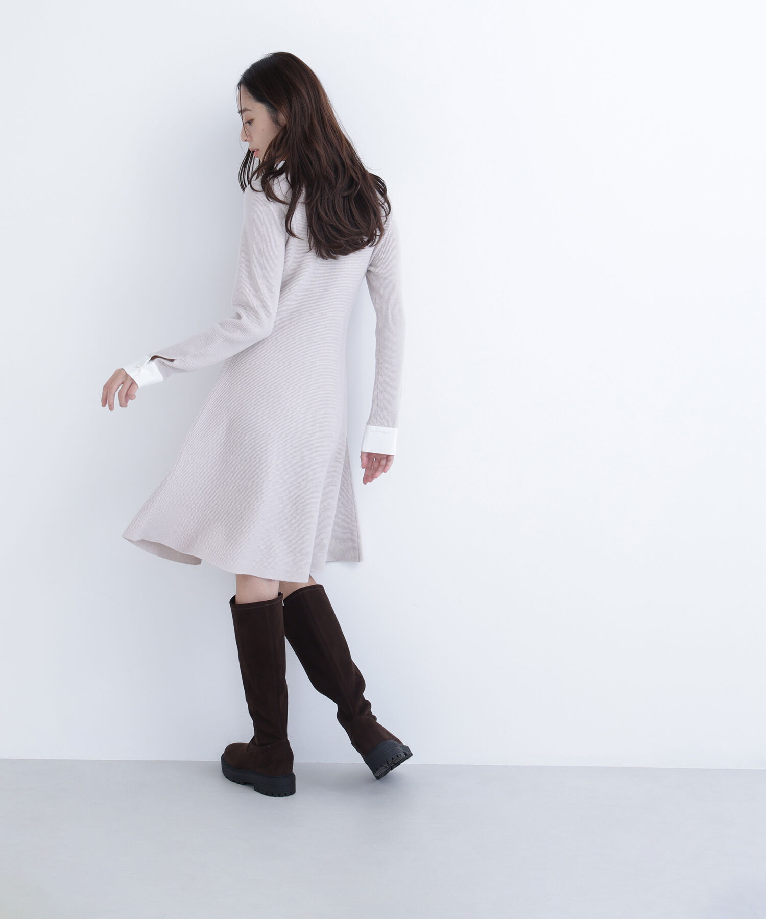  「シャツカラーミニニットワンピース」|ワンピース|