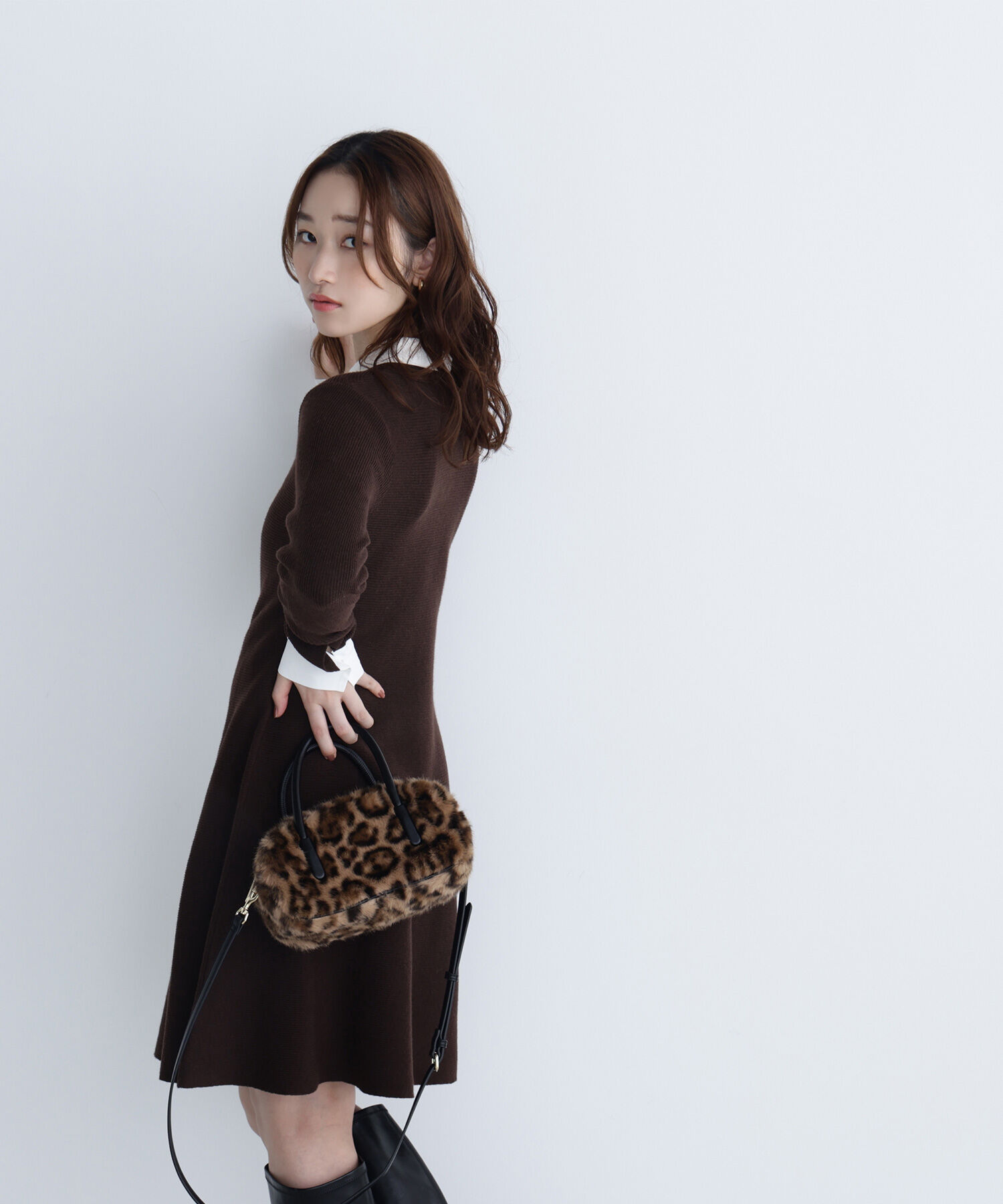  「シャツカラーミニニットワンピース」|ワンピース|