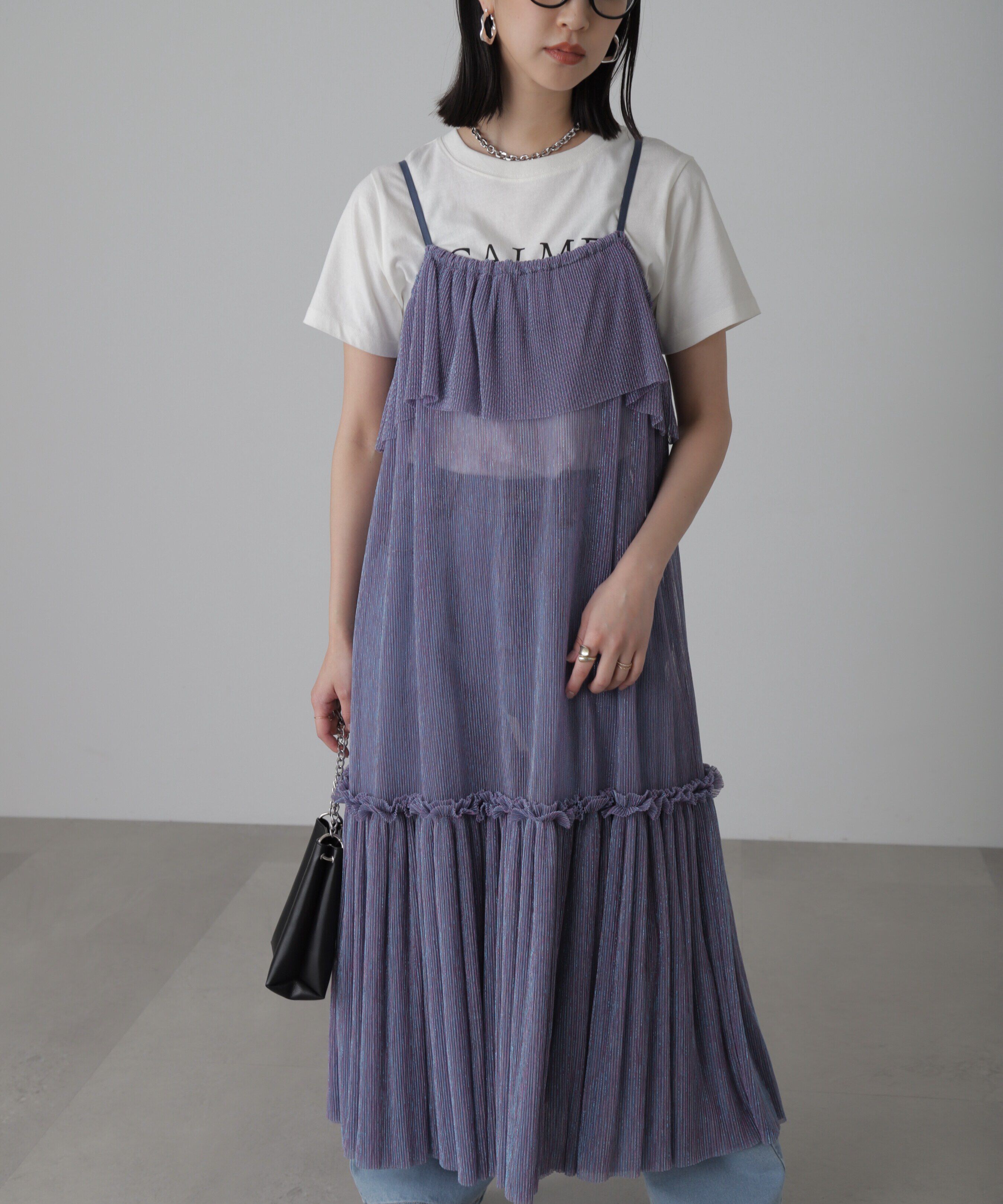  「［ブルーカラーWEB限定］ラメプリーツシアーキャミソールワンピース」|ワンピース|