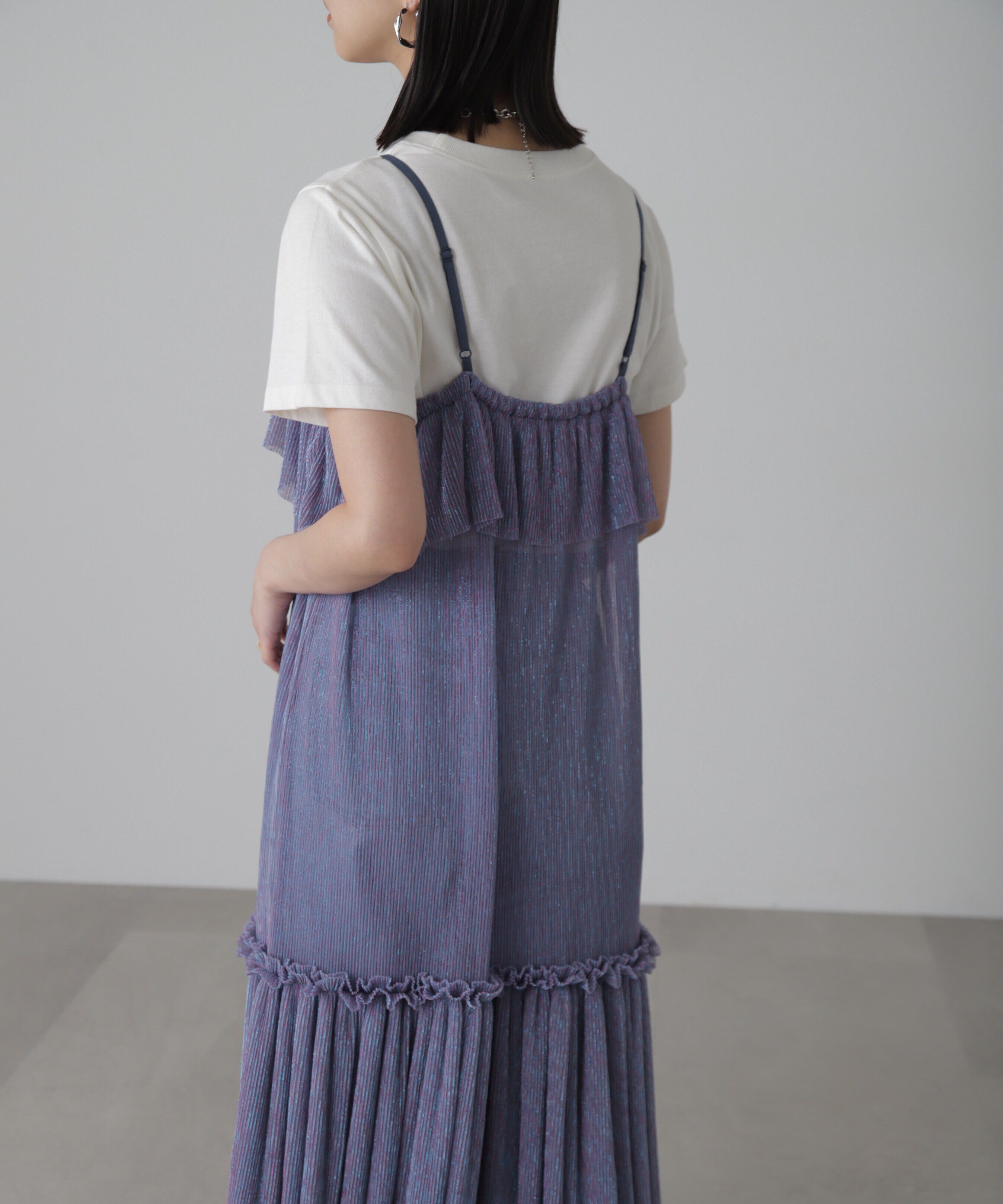  「［ブルーカラーWEB限定］ラメプリーツシアーキャミソールワンピース」|ワンピース|