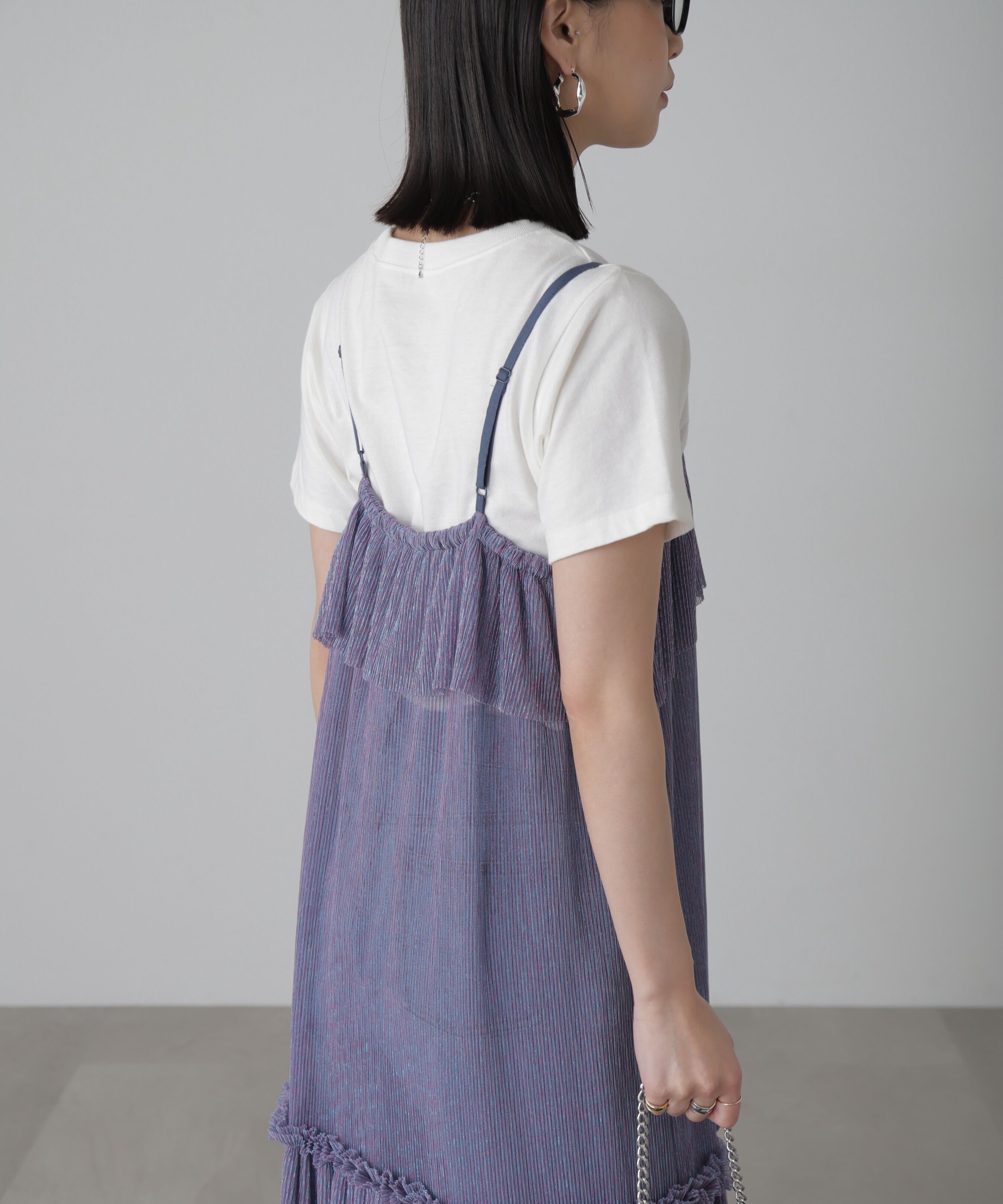  「［ブルーカラーWEB限定］ラメプリーツシアーキャミソールワンピース」|ワンピース|