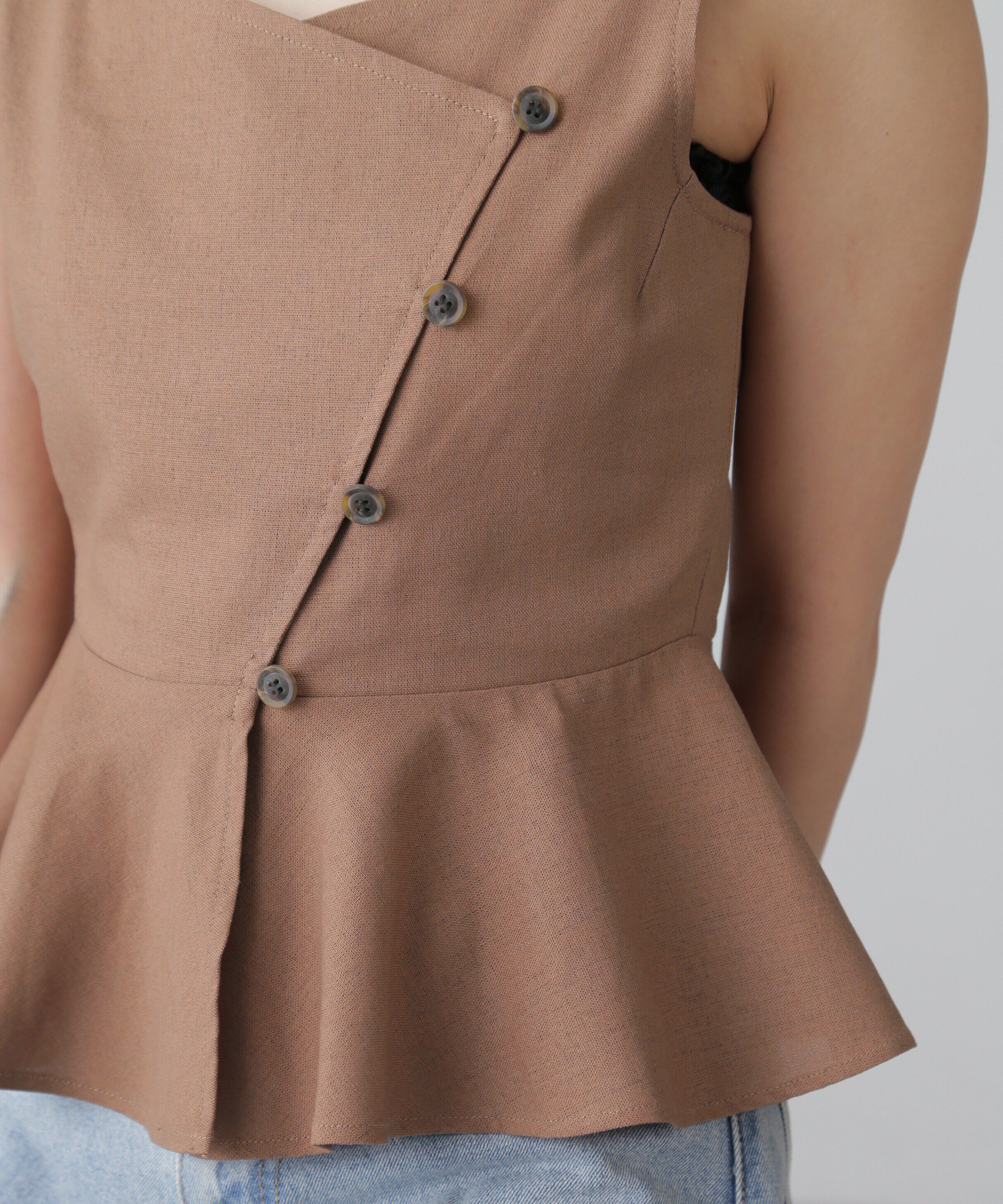  「リネンアシメボタンペプラムブラウス」|シャツ・ブラウス|