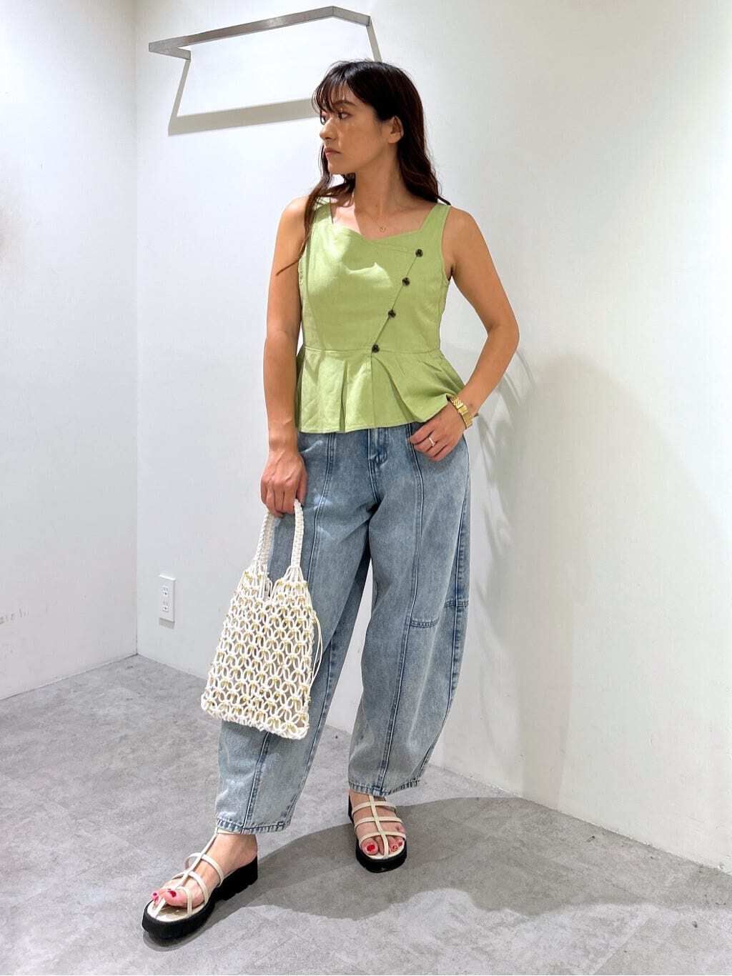  「リネンアシメボタンペプラムブラウス」|シャツ・ブラウス|