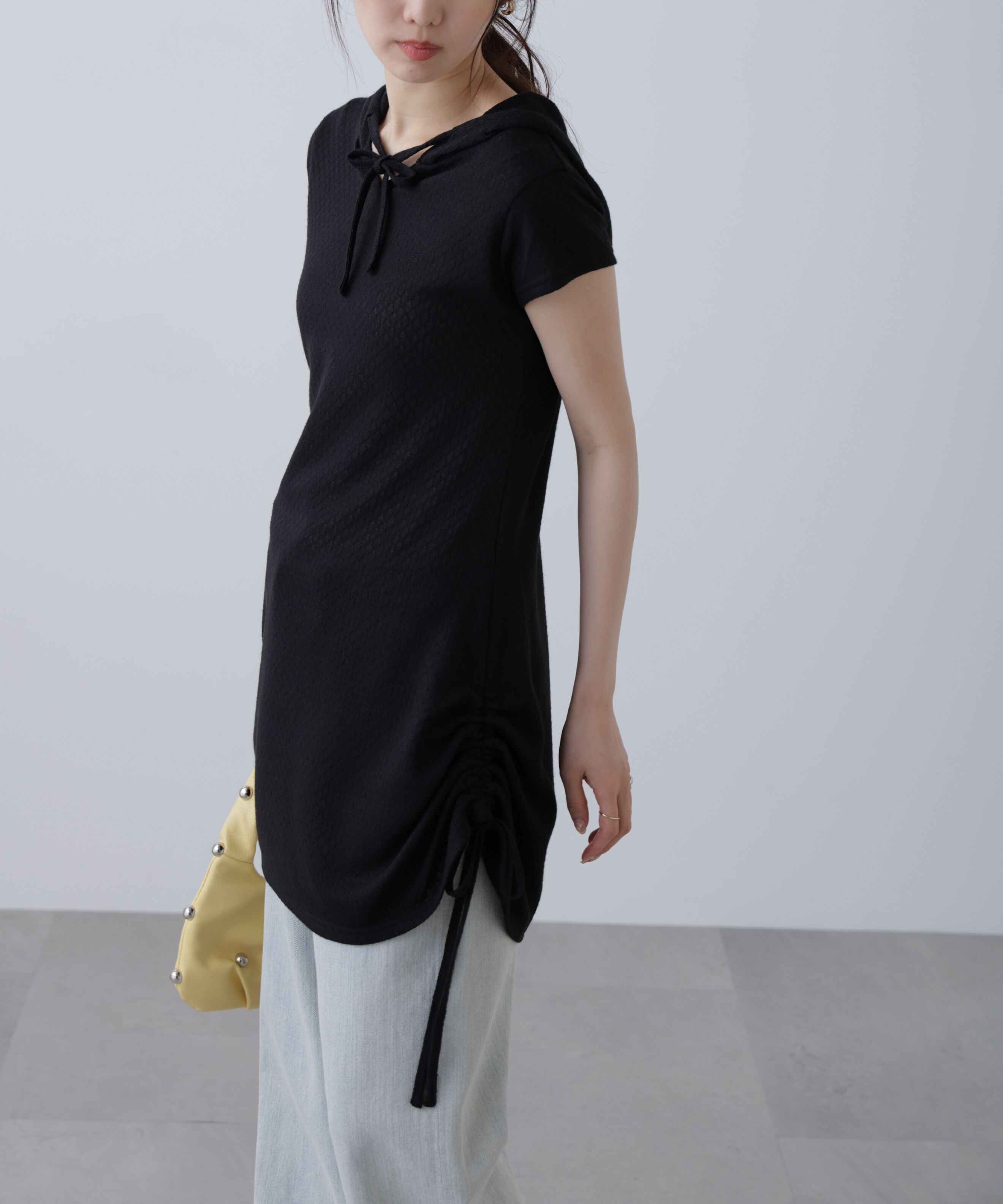  「サイドシャーリングフーディーミニワンピース」|ワンピース|