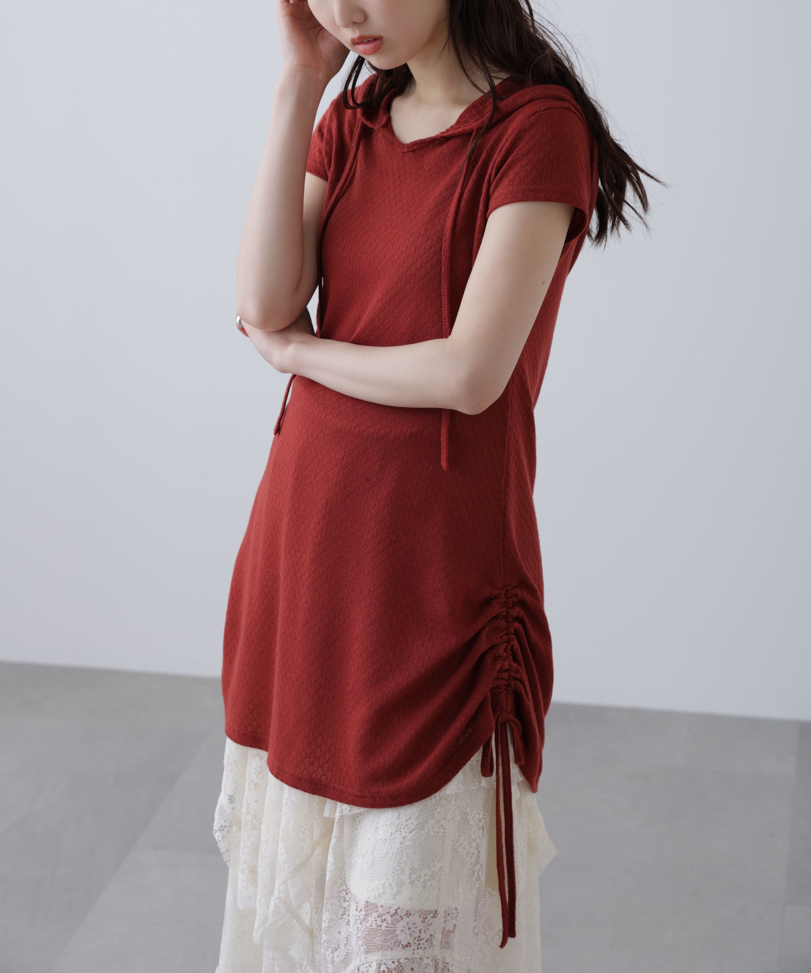  「サイドシャーリングフーディーミニワンピース」|ワンピース|