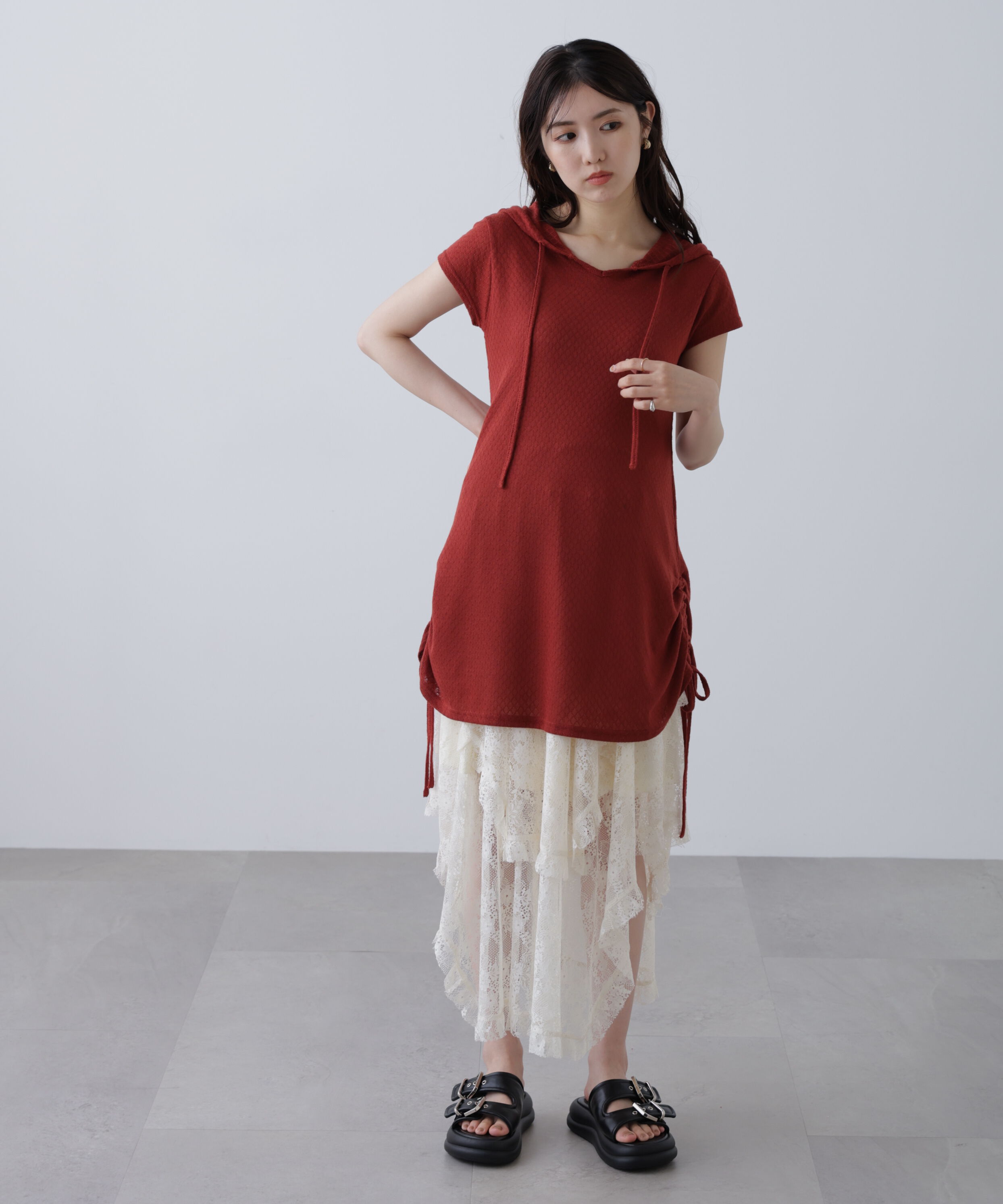  「サイドシャーリングフーディーミニワンピース」|ワンピース|