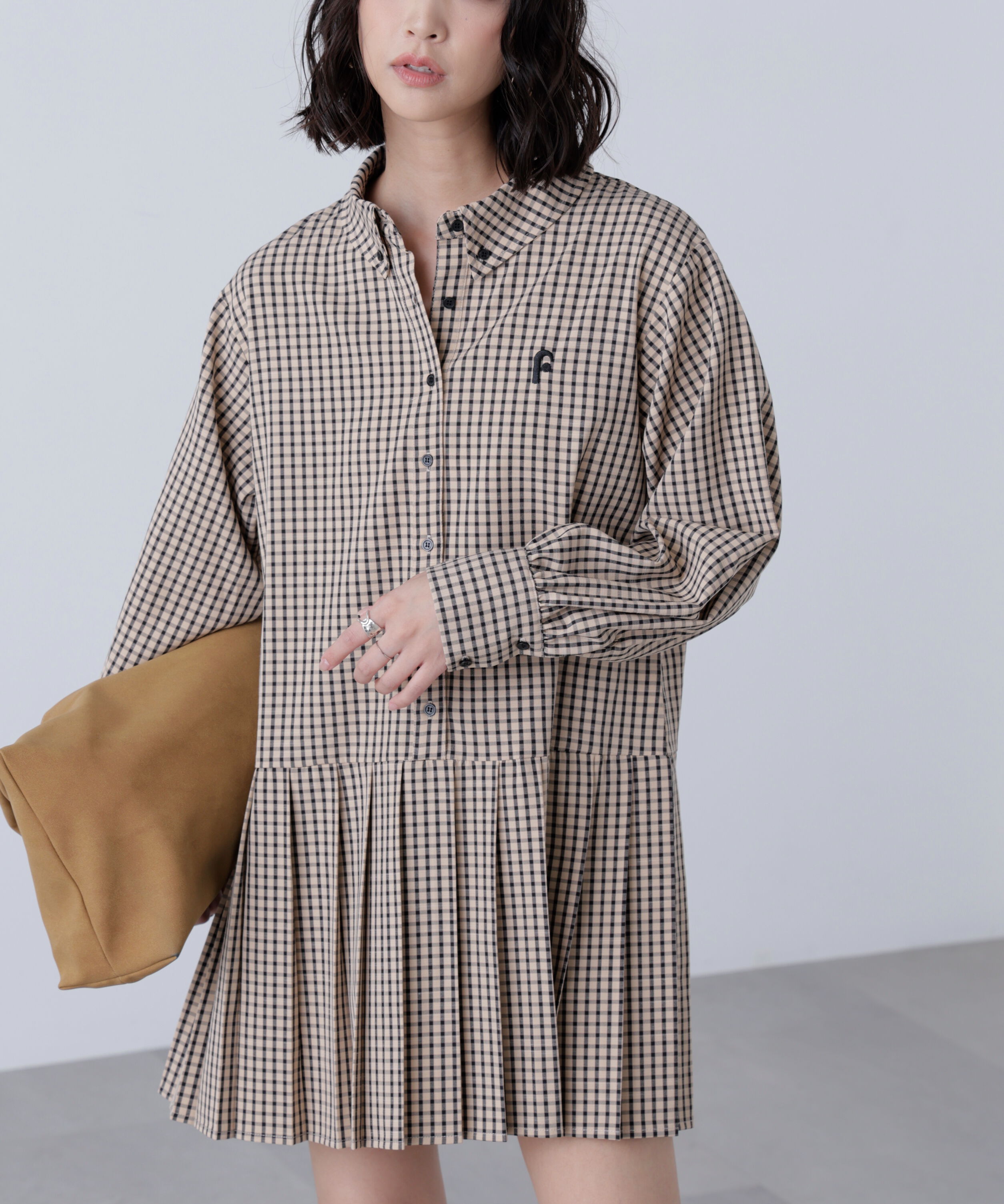  「プリーツシャツロングスリーブミニワンピース」|ワンピース|