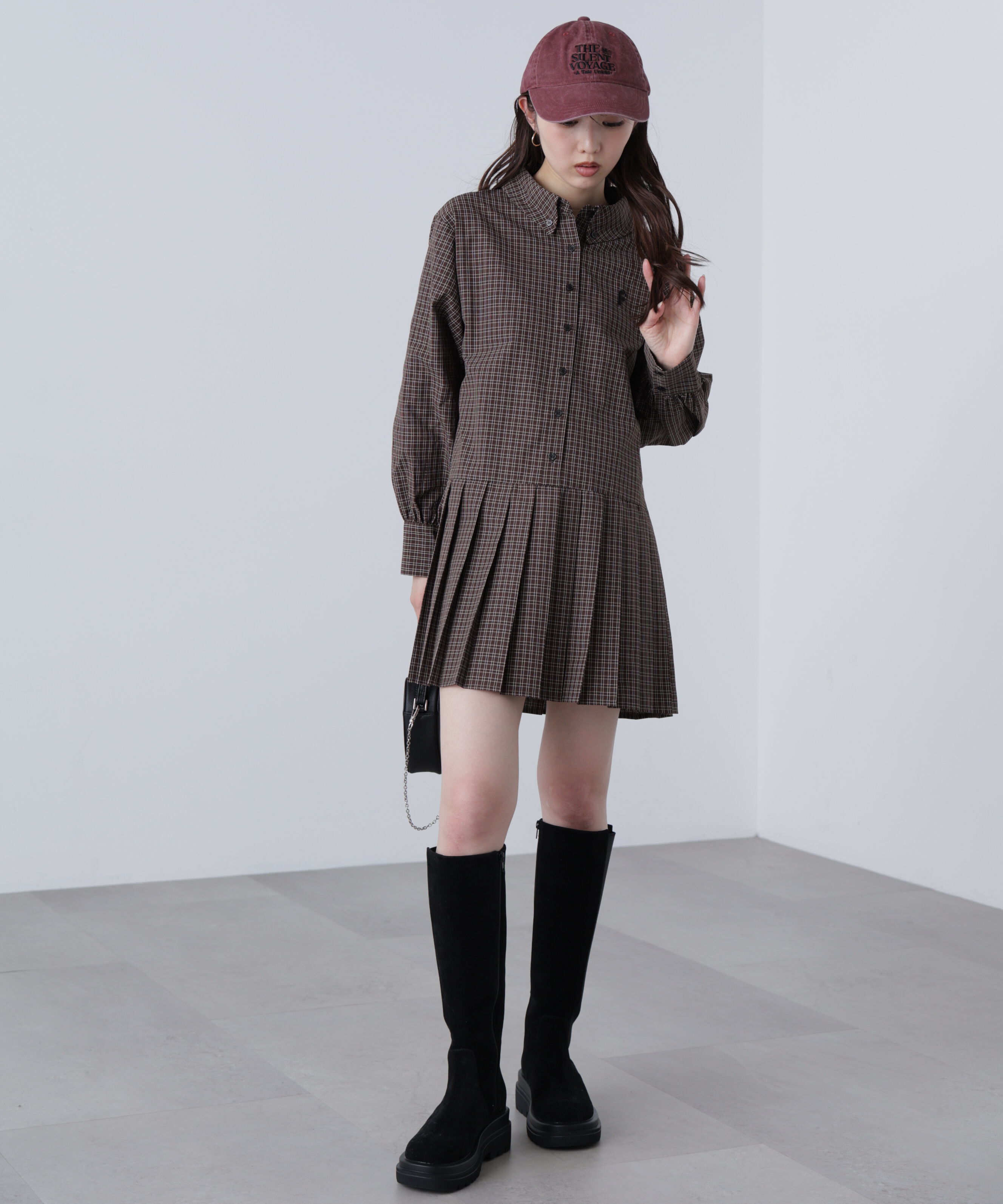  「プリーツシャツロングスリーブミニワンピース」|ワンピース|