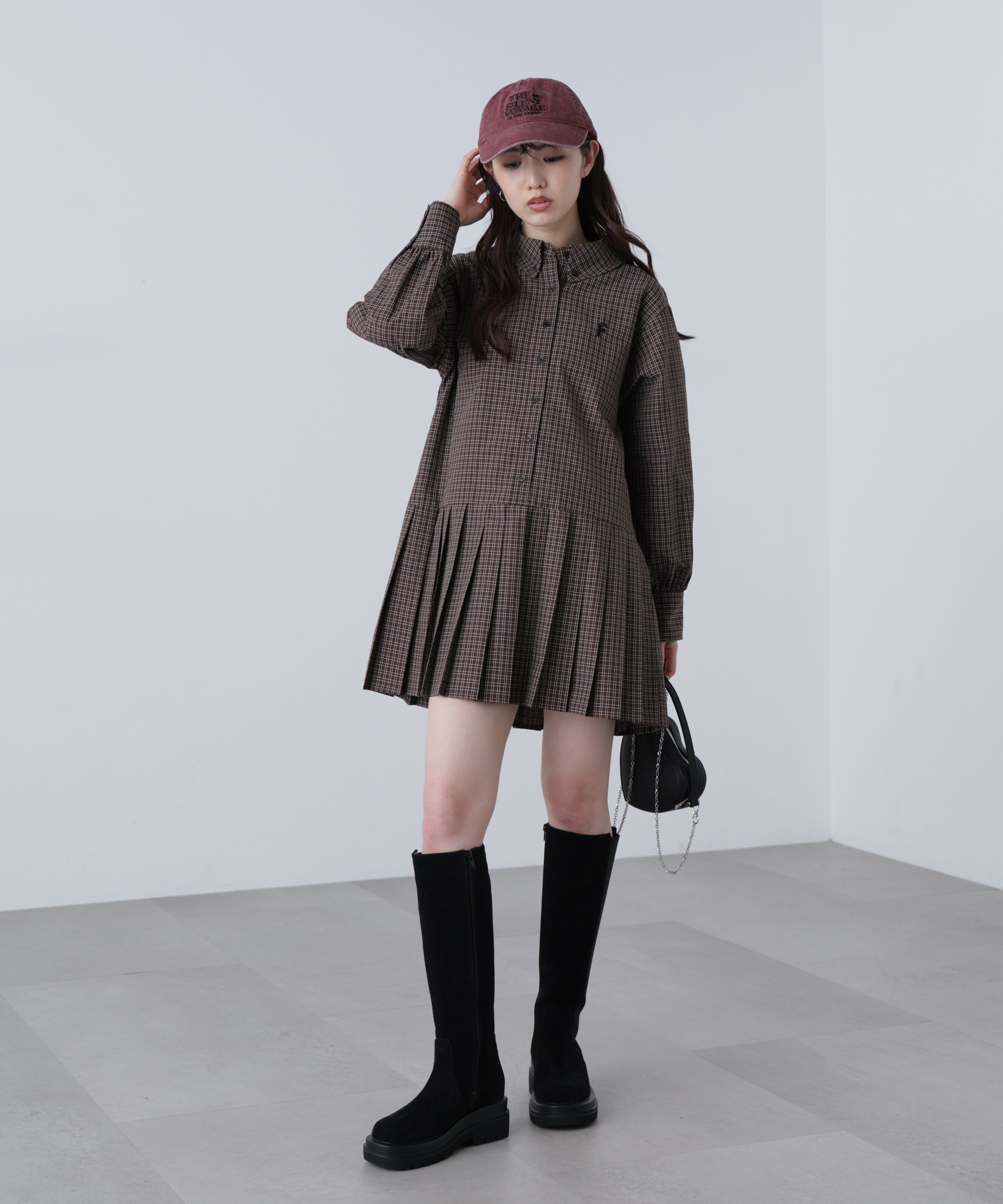  「プリーツシャツロングスリーブミニワンピース」|ワンピース|