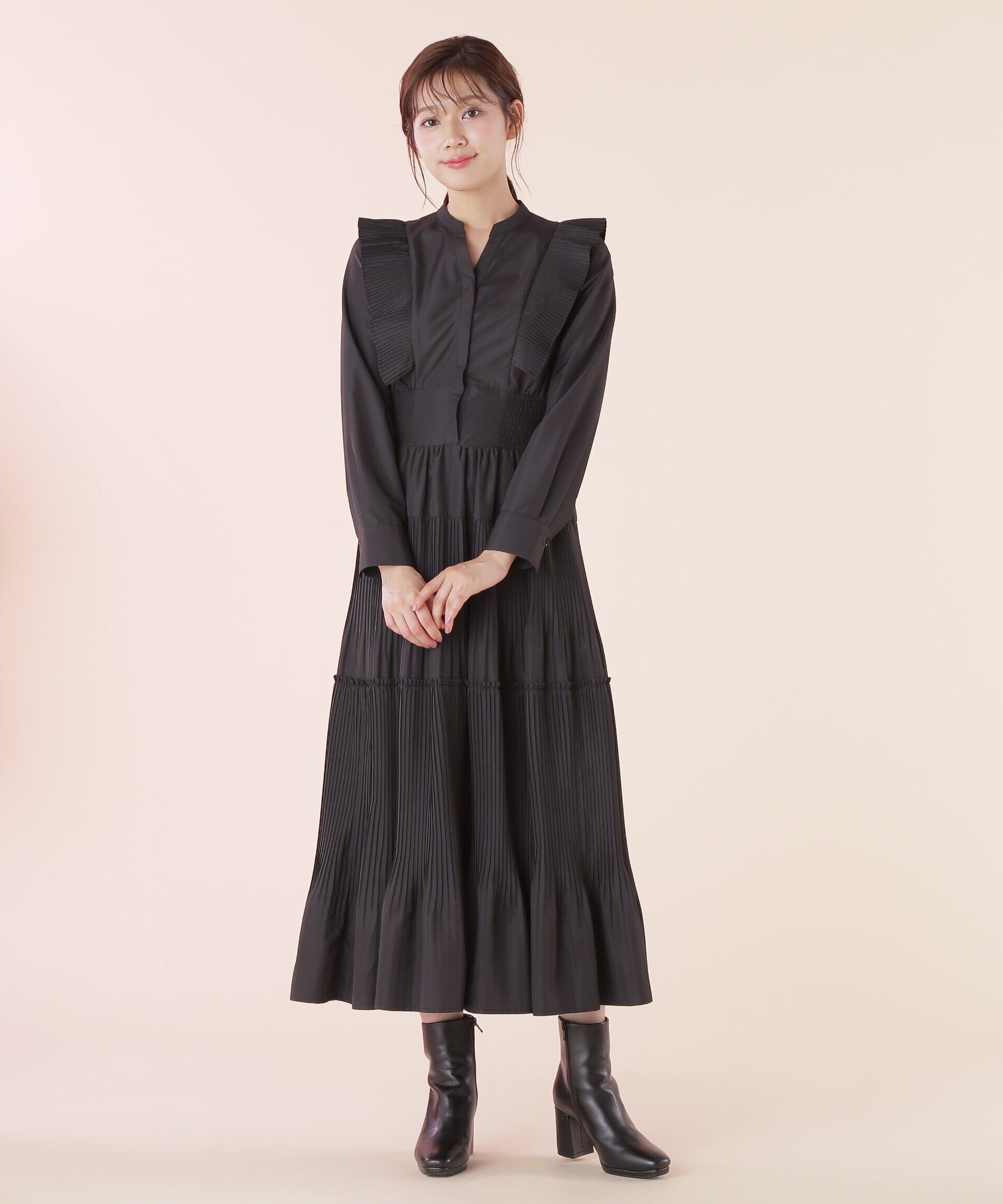  「ボリュームプリーツティアードワンピース」|ワンピース|