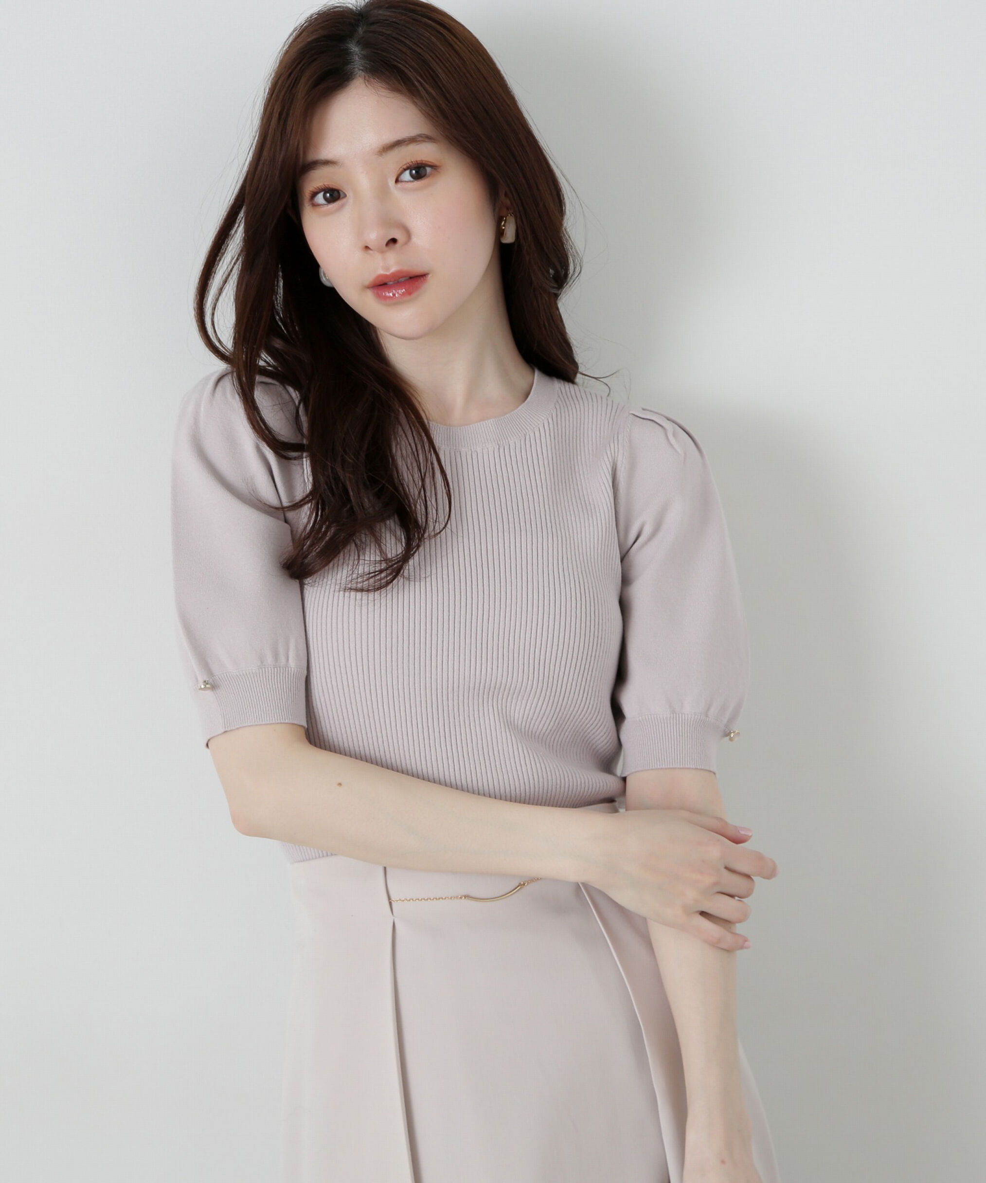 PROPORTION BODY DRESSING「パフスリーブリブニット」|ニット・セーター|グレージュ