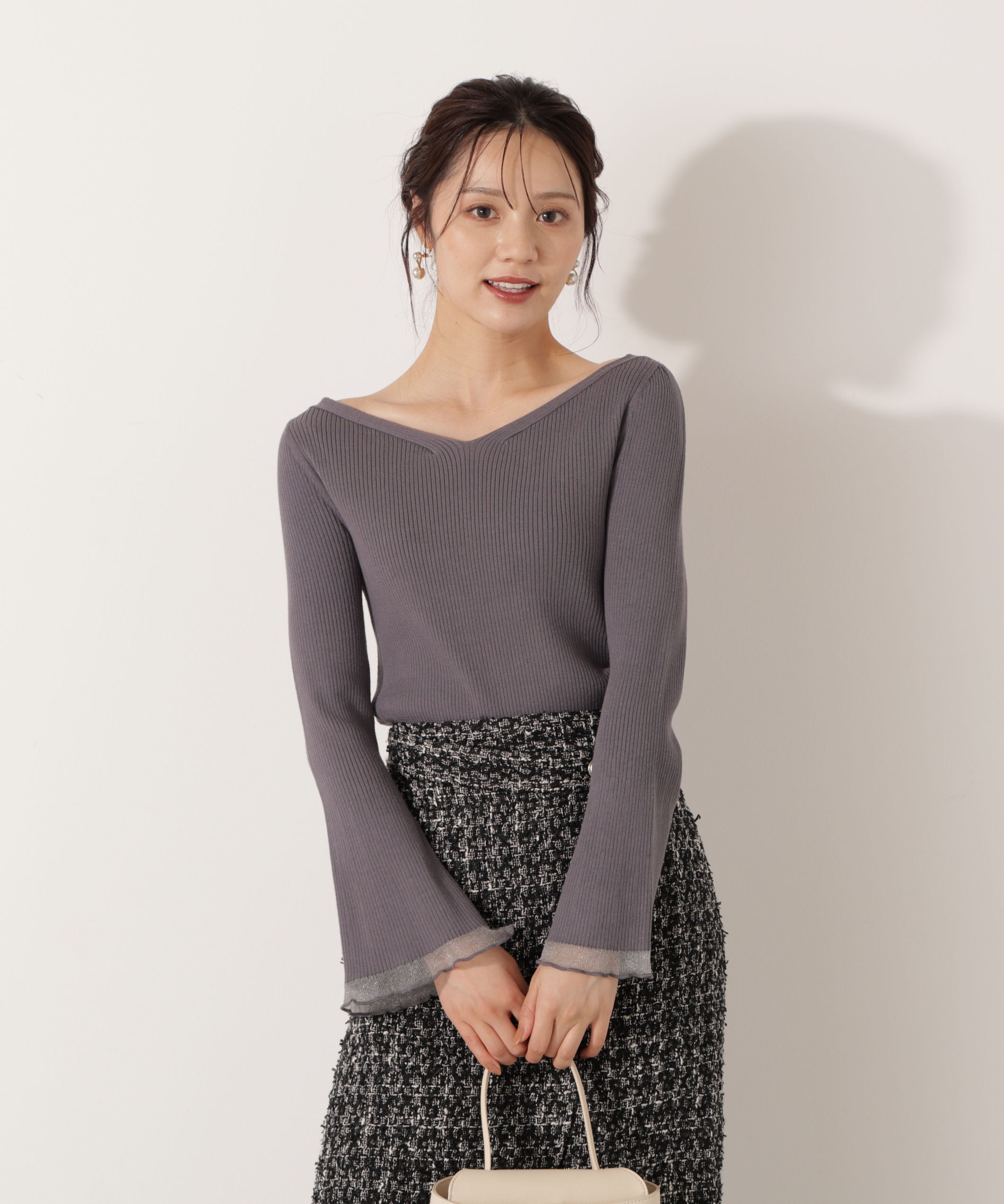 PROPORTION BODY DRESSING「＜ハンドウォッシャブル＞ハートネック部分シアースリーブニット 25AW」|ニット・セーター|チャコール2