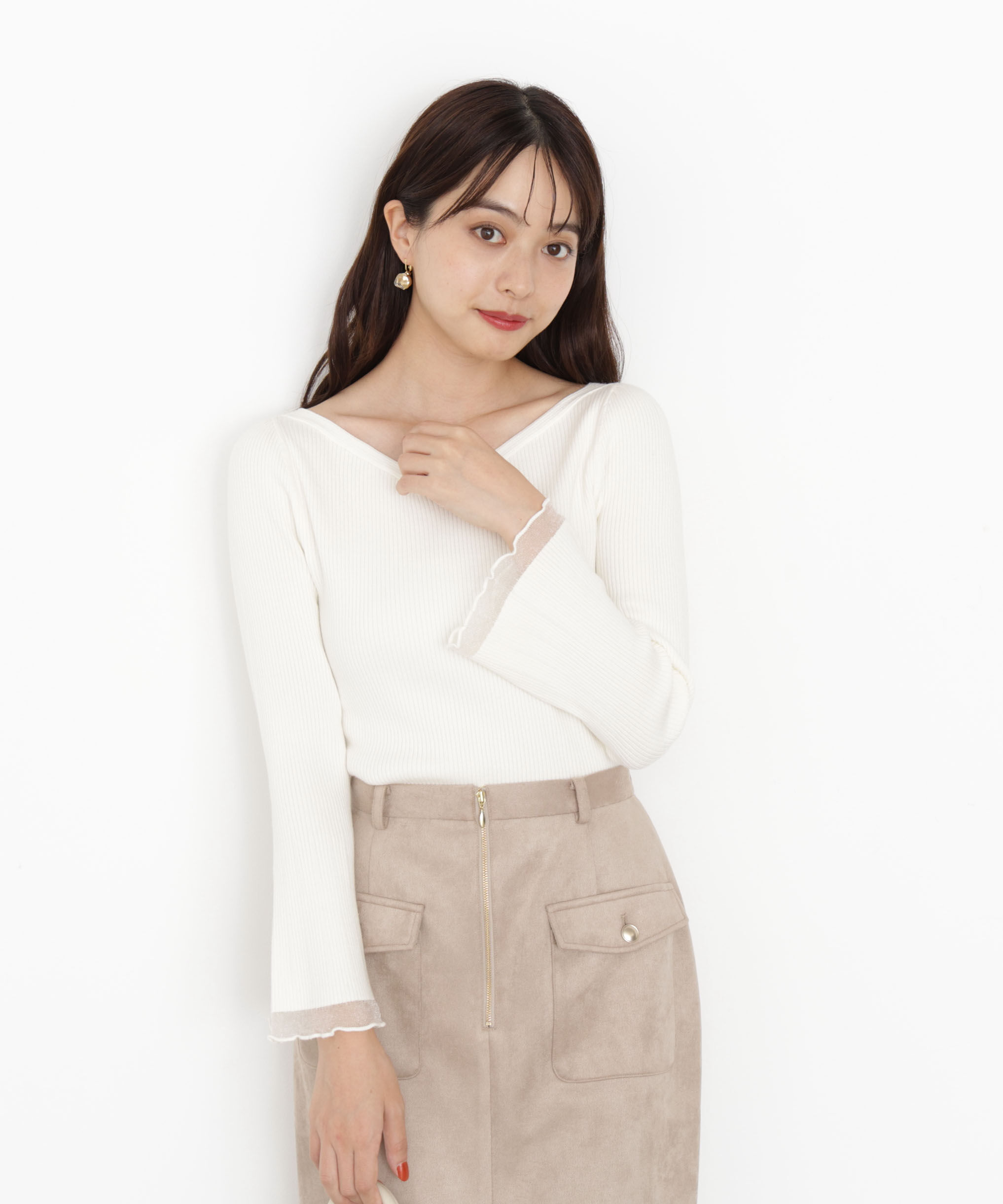 PROPORTION BODY DRESSING「＜ハンドウォッシャブル＞ハートネック部分シアースリーブニット 25AW」|ニット・セーター|