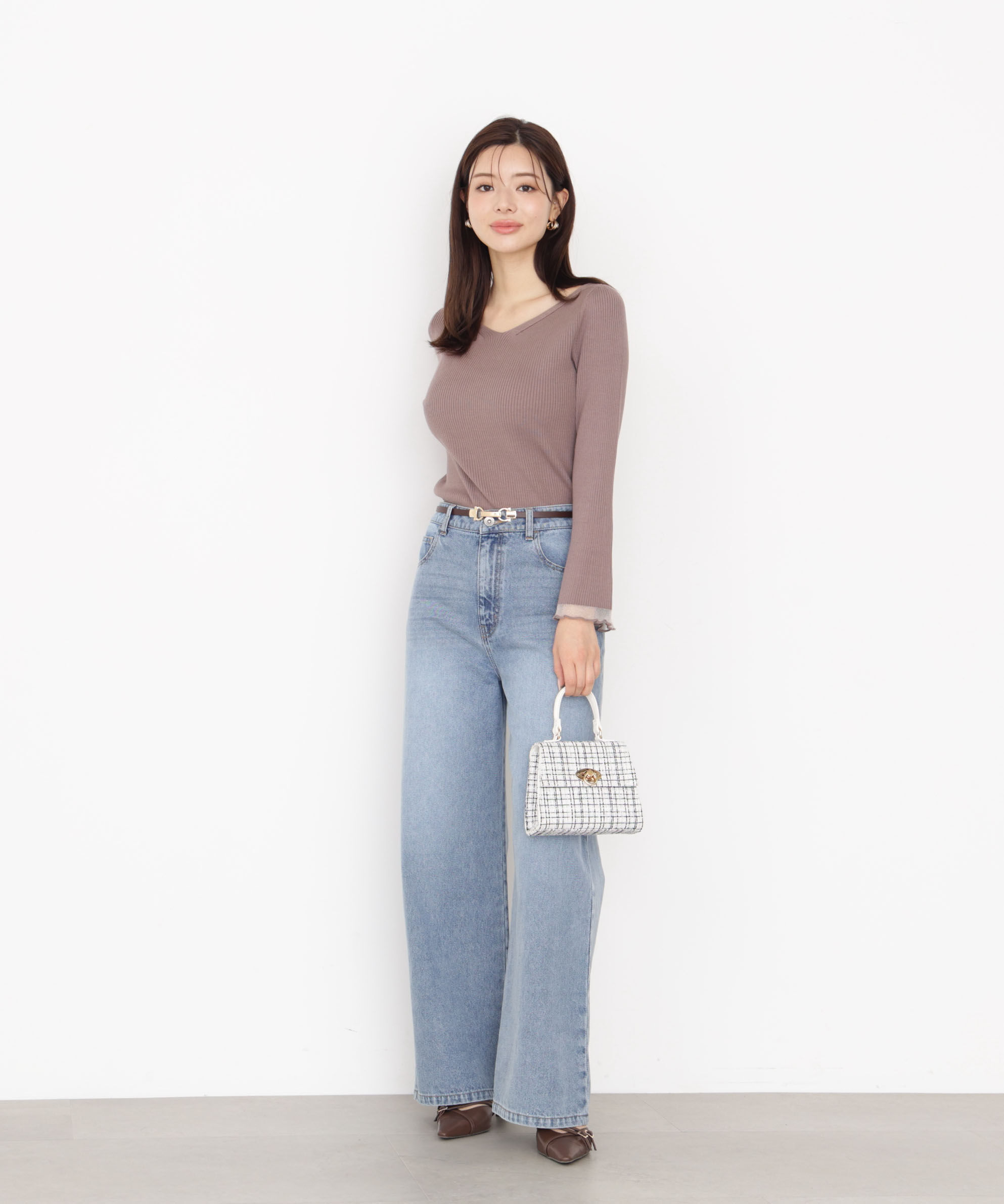 PROPORTION BODY DRESSING「＜ハンドウォッシャブル＞ハートネック部分シアースリーブニット 25AW」|ニット・セーター|