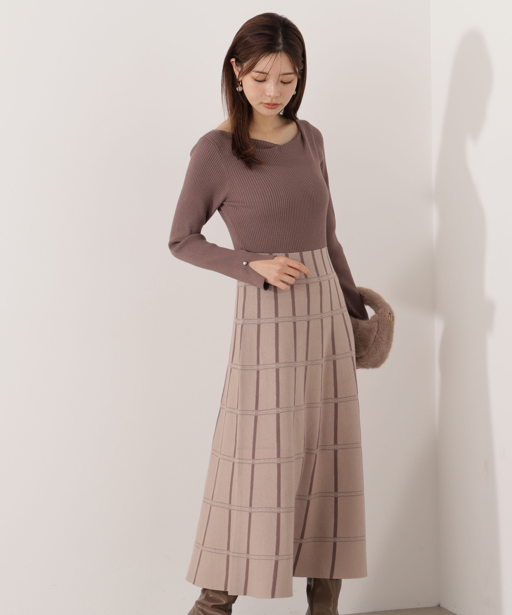 PROPORTION BODY DRESSING「チェック柄ジャガードニットワンピース 25AW」|ワンピース|