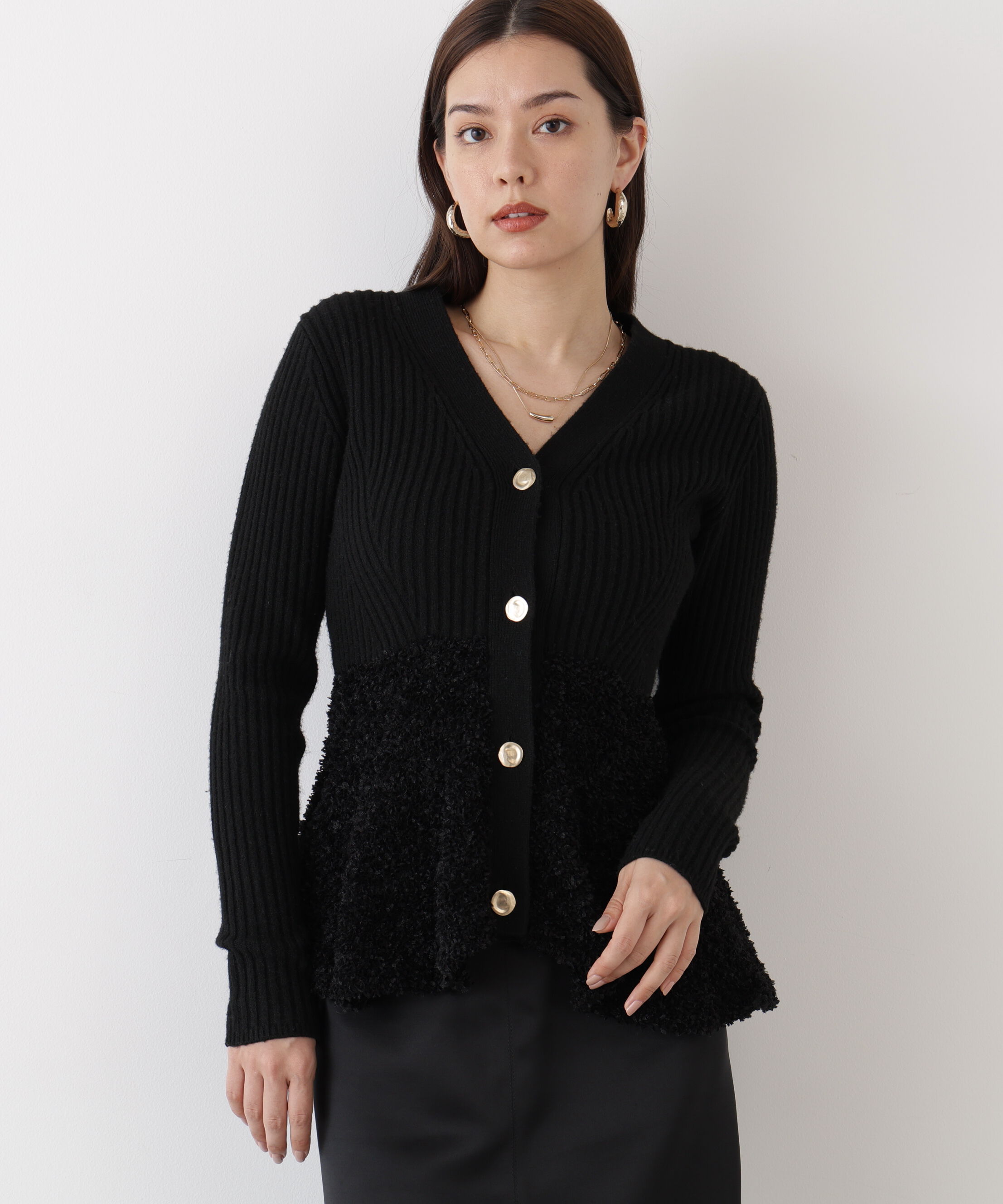  「◆ツイードコンビペプラムカーディガン」|その他|ブラック