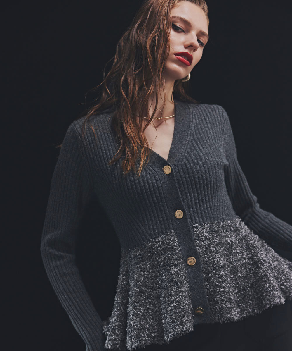  「◆ツイードコンビペプラムカーディガン」|その他|グレー