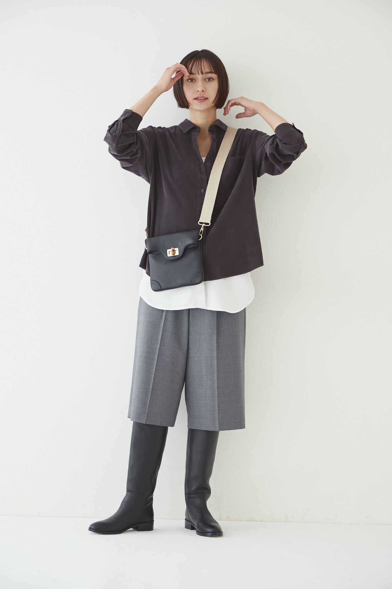  「◆布帛ドッキングクルーネックカットソー」|Tシャツ・カットソー|