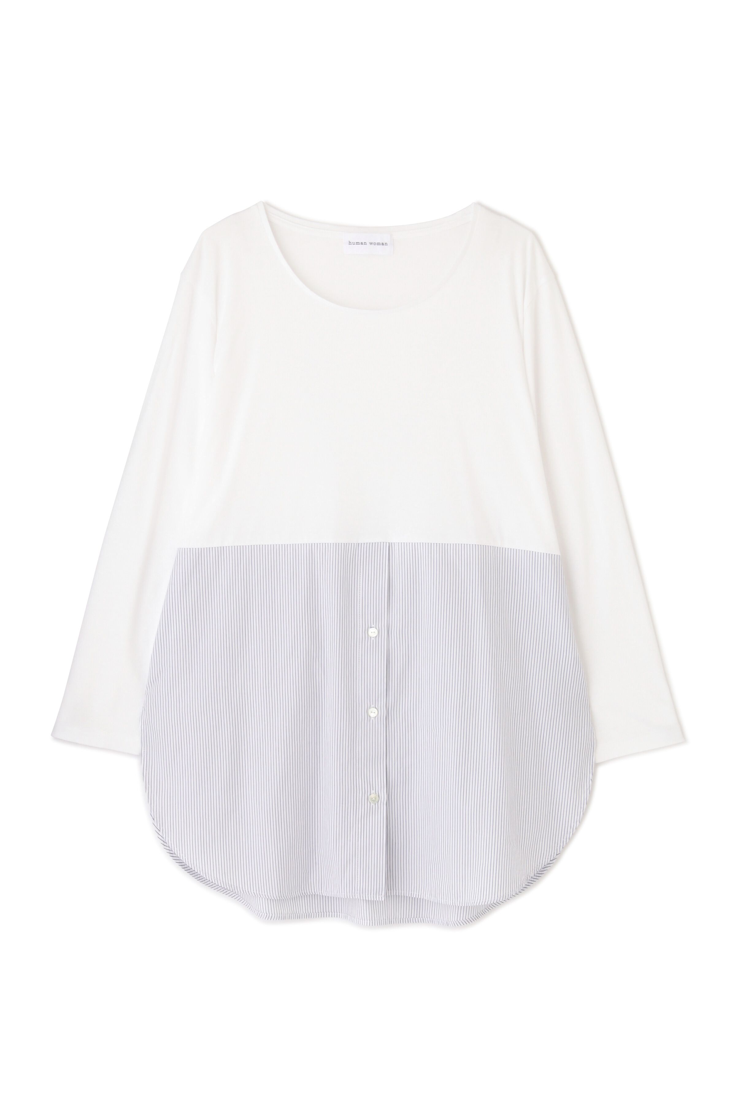  「◆布帛ドッキングクルーネックカットソー」|Tシャツ・カットソー|