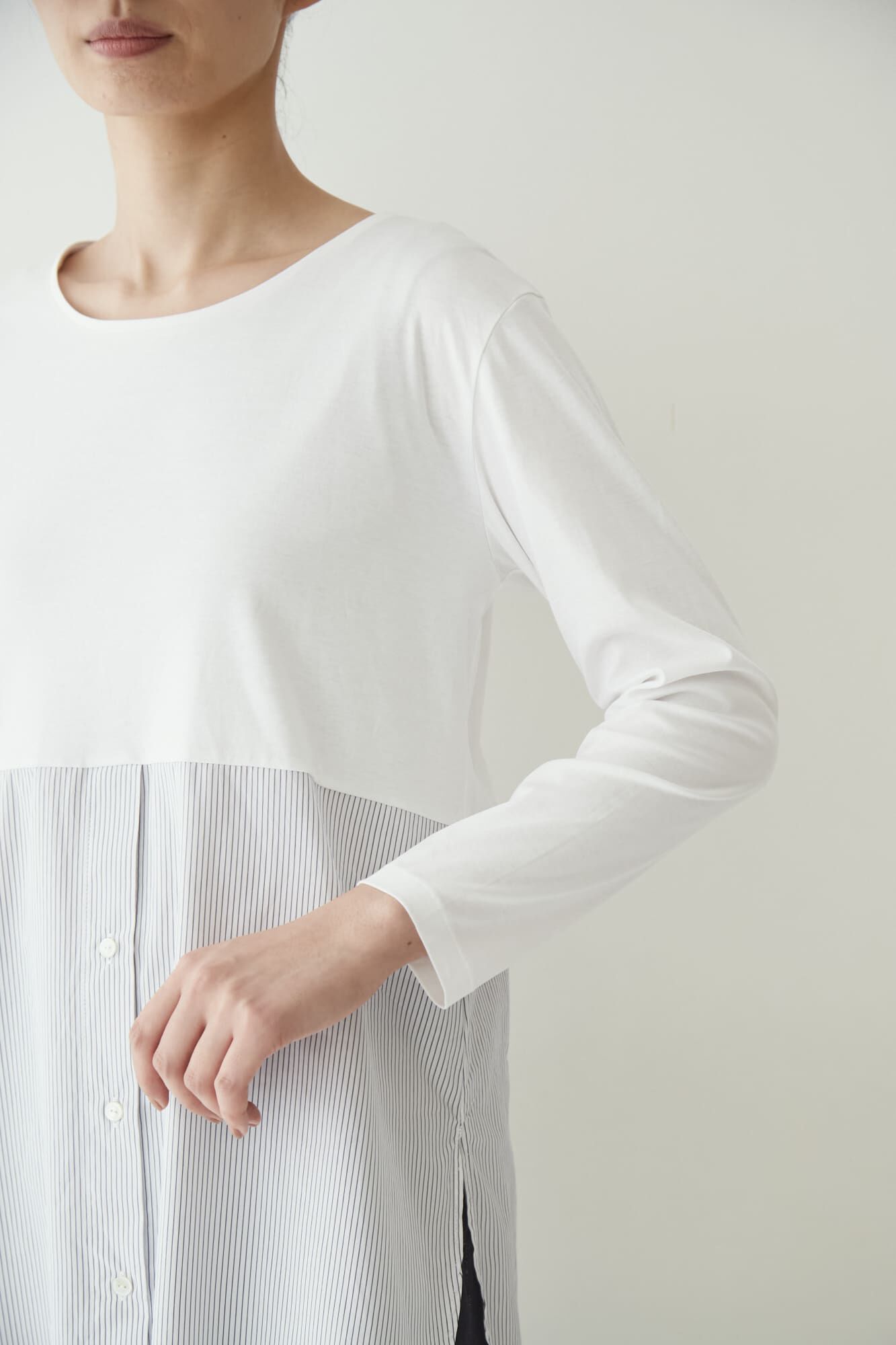  「◆布帛ドッキングクルーネックカットソー」|Tシャツ・カットソー|