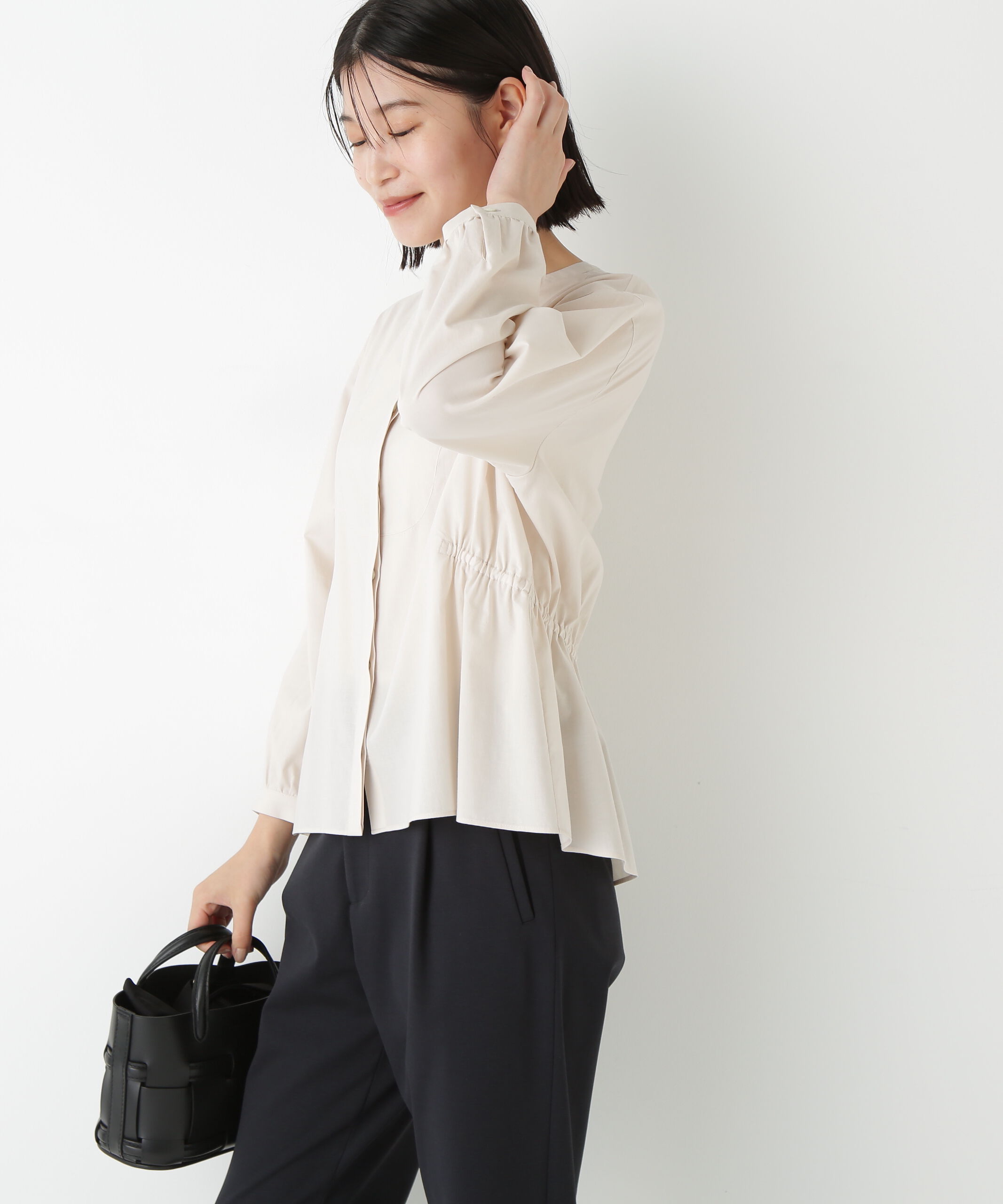  「◆チューインローンブラウジングノーカラーシャツブラウス」|シャツ・ブラウス|