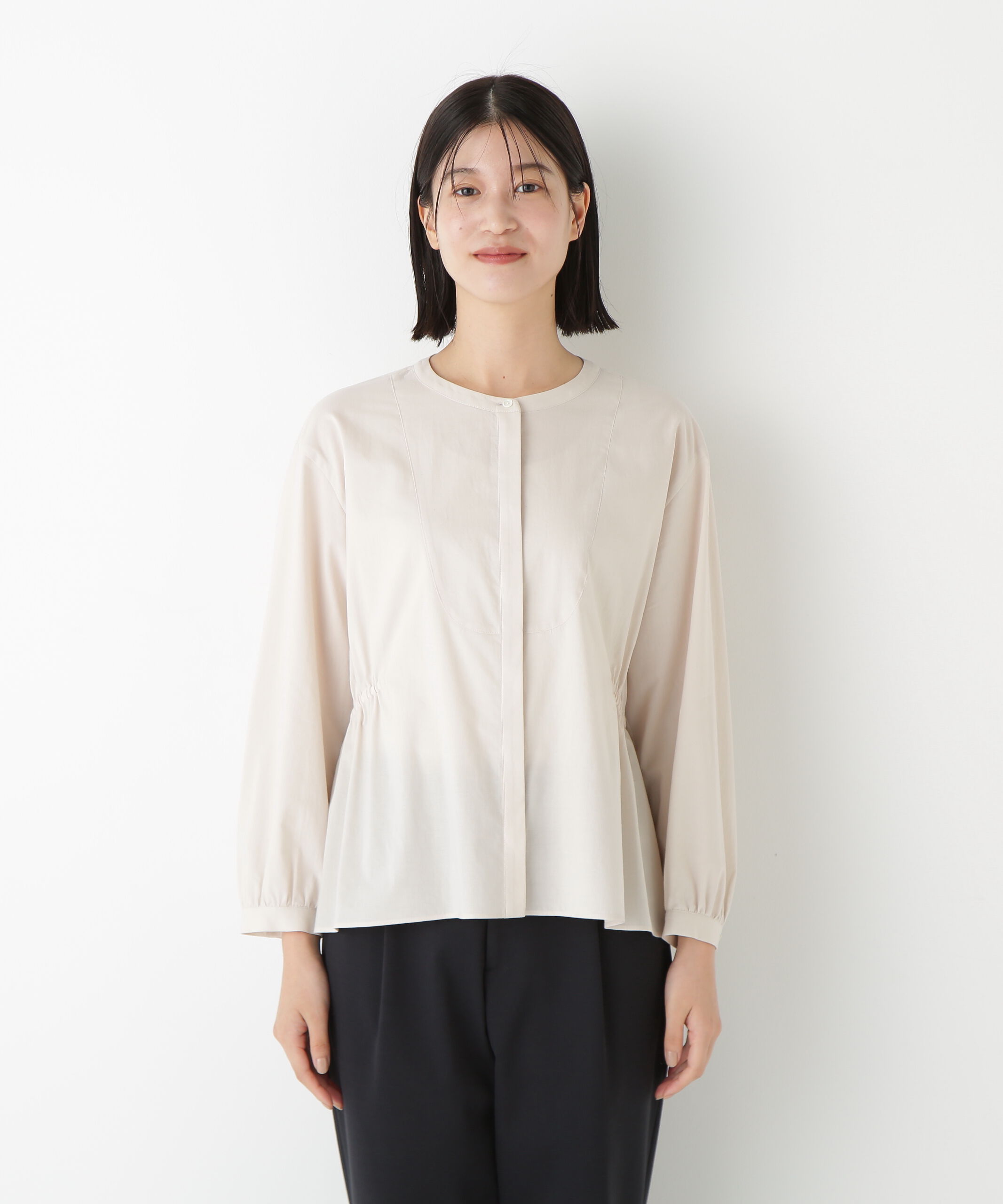  「◆チューインローンブラウジングノーカラーシャツブラウス」|シャツ・ブラウス|