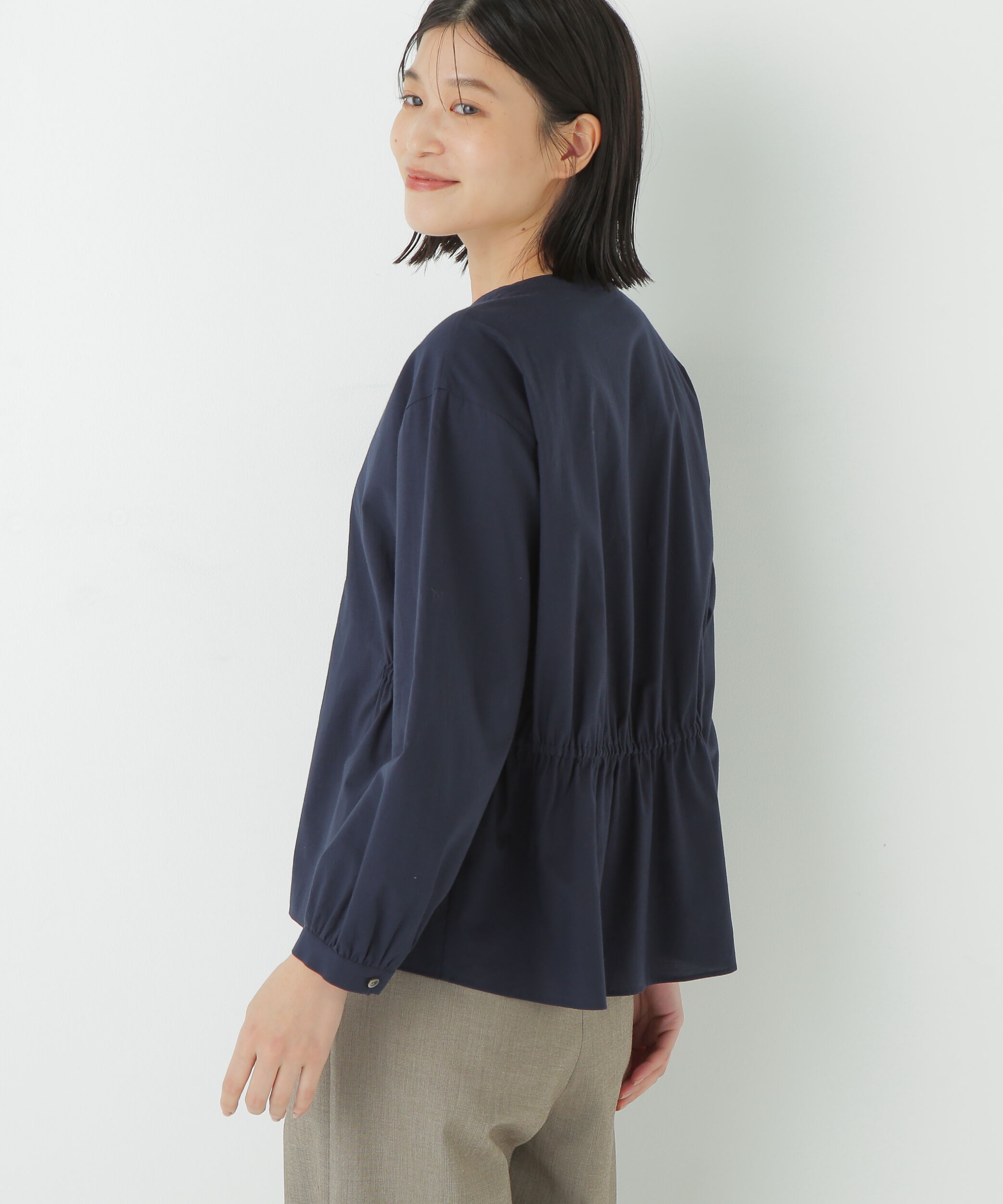  「◆チューインローンブラウジングノーカラーシャツブラウス」|シャツ・ブラウス|