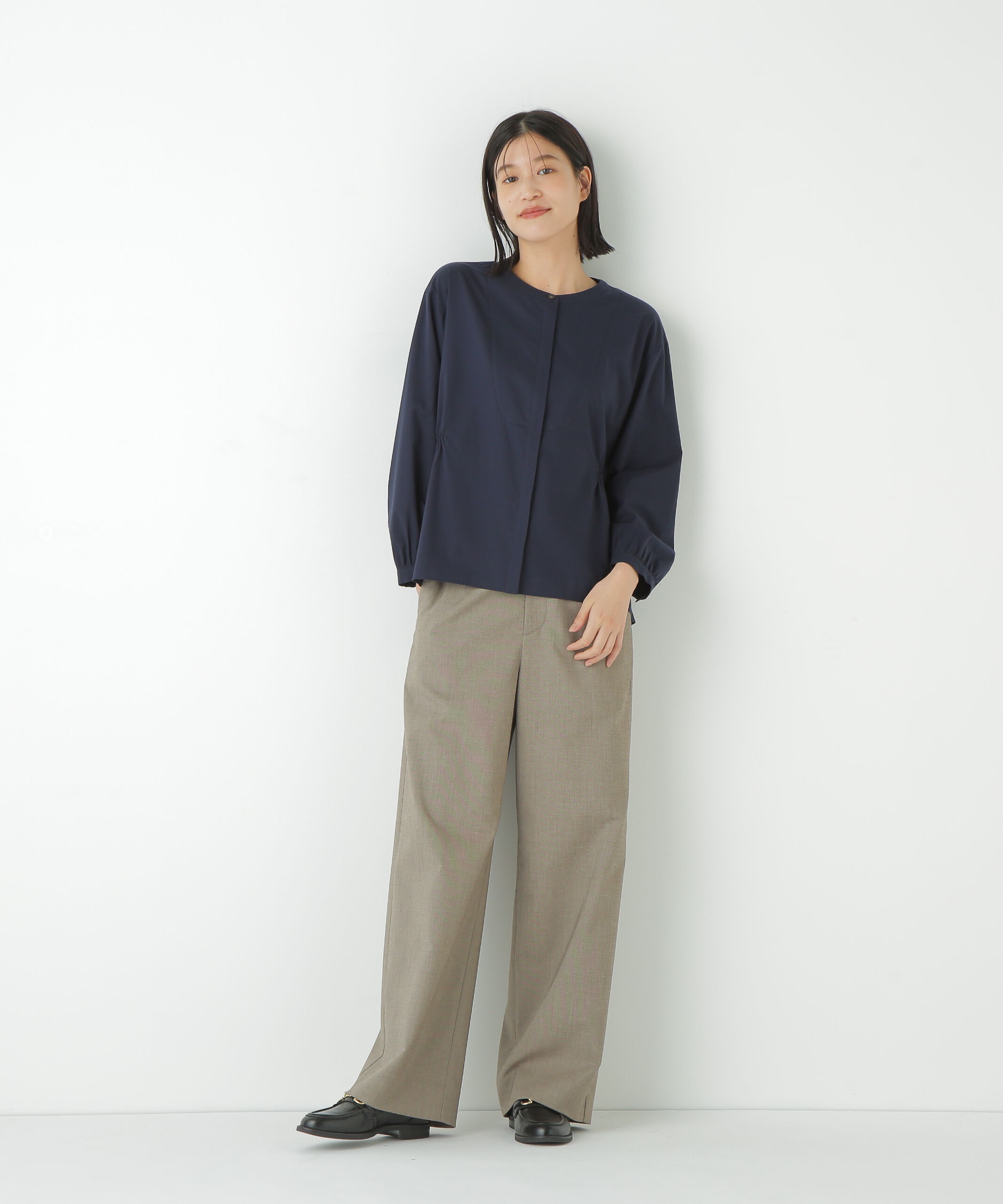  「◆チューインローンブラウジングノーカラーシャツブラウス」|シャツ・ブラウス|