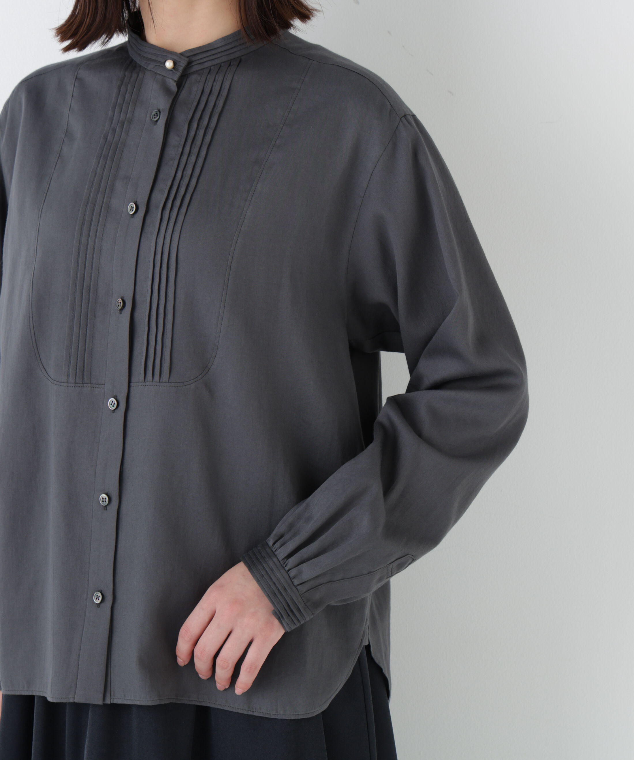  「◆ピンタックバンドカラーブラウス」|シャツ・ブラウス|