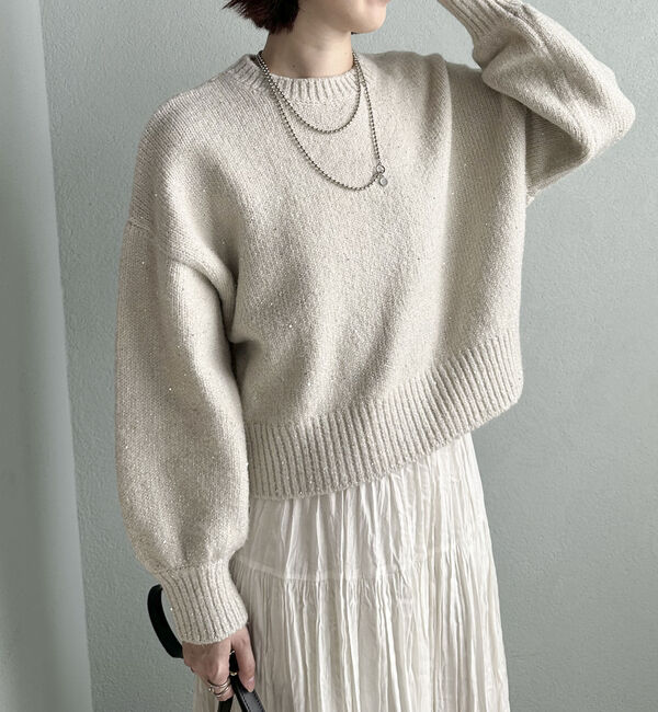 Doux archives「スパンコールショートニットプルオーバー」|ニット・セーター|IVORY