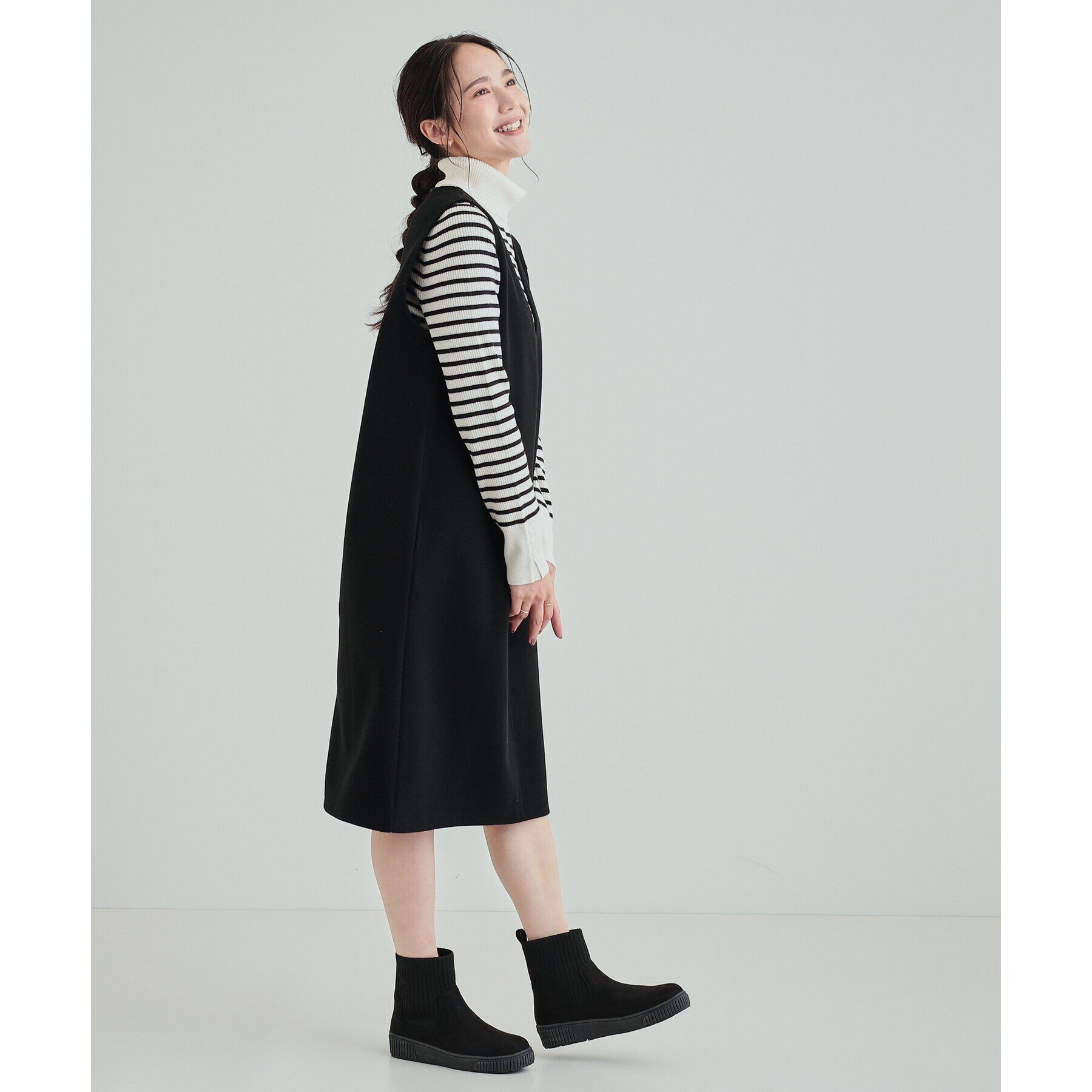 SHOO･LA･RUE「【高レビュー/撥水】すっぽりラクラク はきぐちニットブーツ」|ショートブーツ|