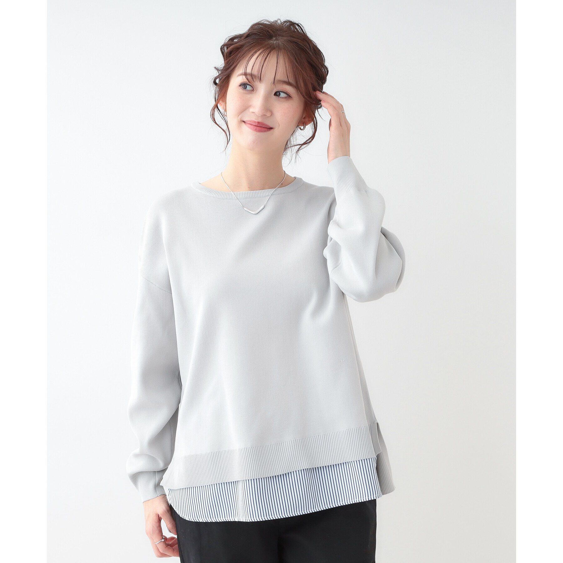 SHOO･LA･RUE「【洗える】一枚で簡単こなれ見え スポンディッシュ 裾レイヤード風ニット」|ニット・セーター|