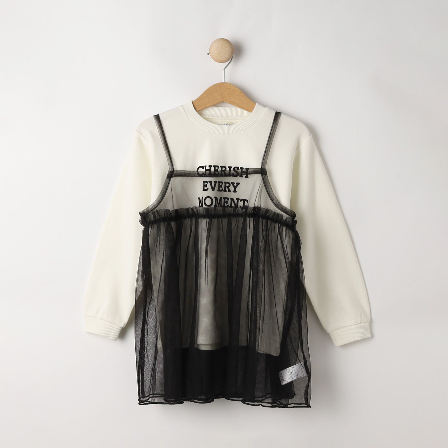 SHOO･LA･RUE「【100-150cm/洗える/2点セット】大人顔負け ロゴロンT＋チュールキャミ」|その他|ブラック(019)