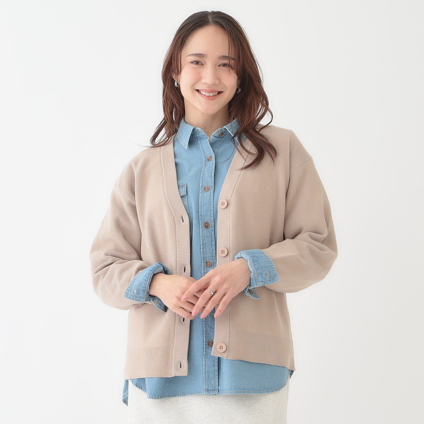 SHOO･LA･RUE「【洗える/S-LL】ドライタッチが心地よい 畦編みVネックカーディガン」|カーディガン|