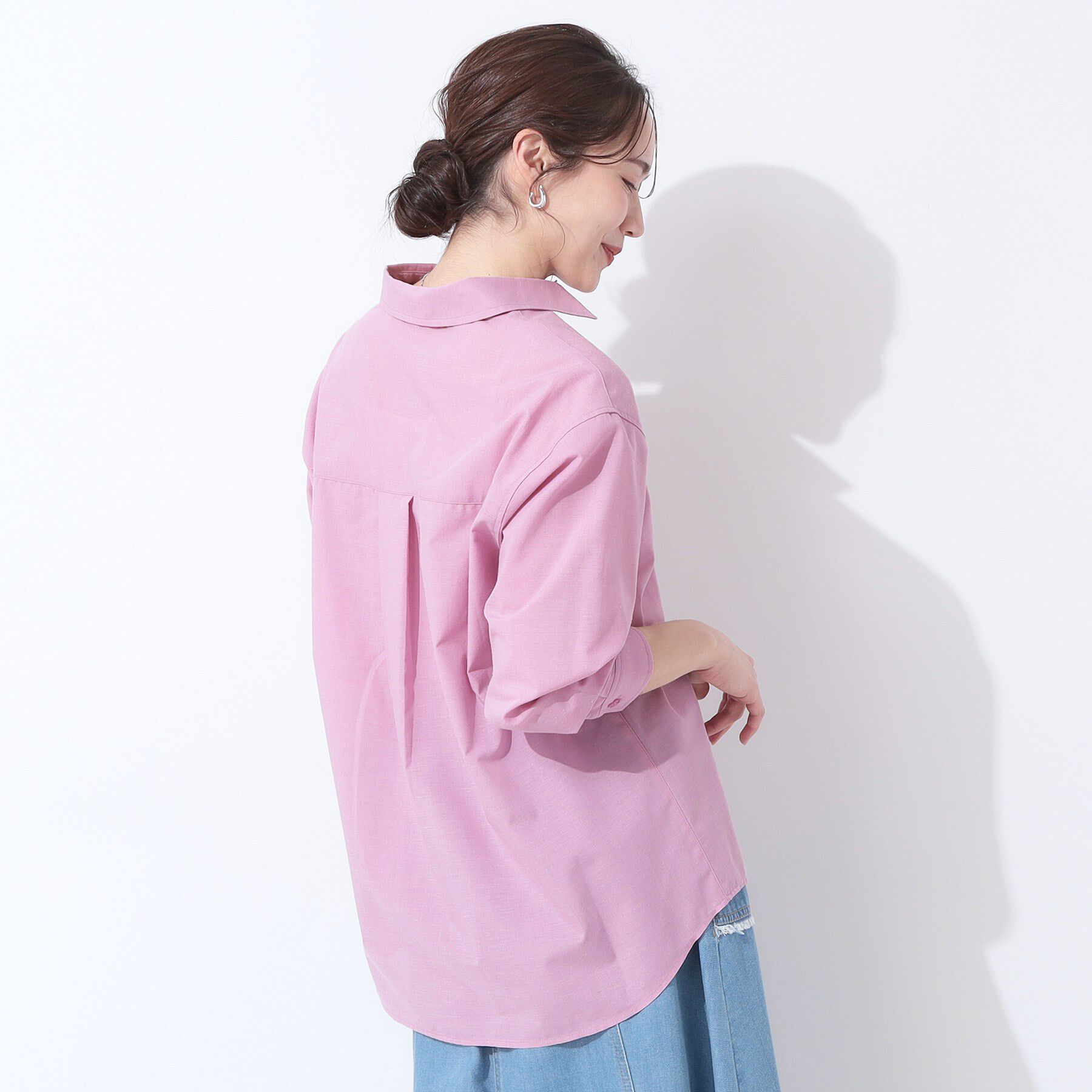 SHOO･LA･RUE「【洗える/S-LL/UV/吸水速乾】洗濯後しわになりにくいリネンブレンドシャツ」|シャツ・ブラウス|