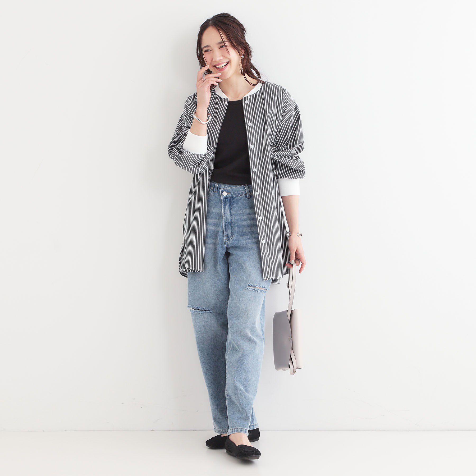 SHOO･LA･RUE「【洗える/S-LL】リブでこなれ感 ゆるっと着られる ロングシャツ」|チュニック|