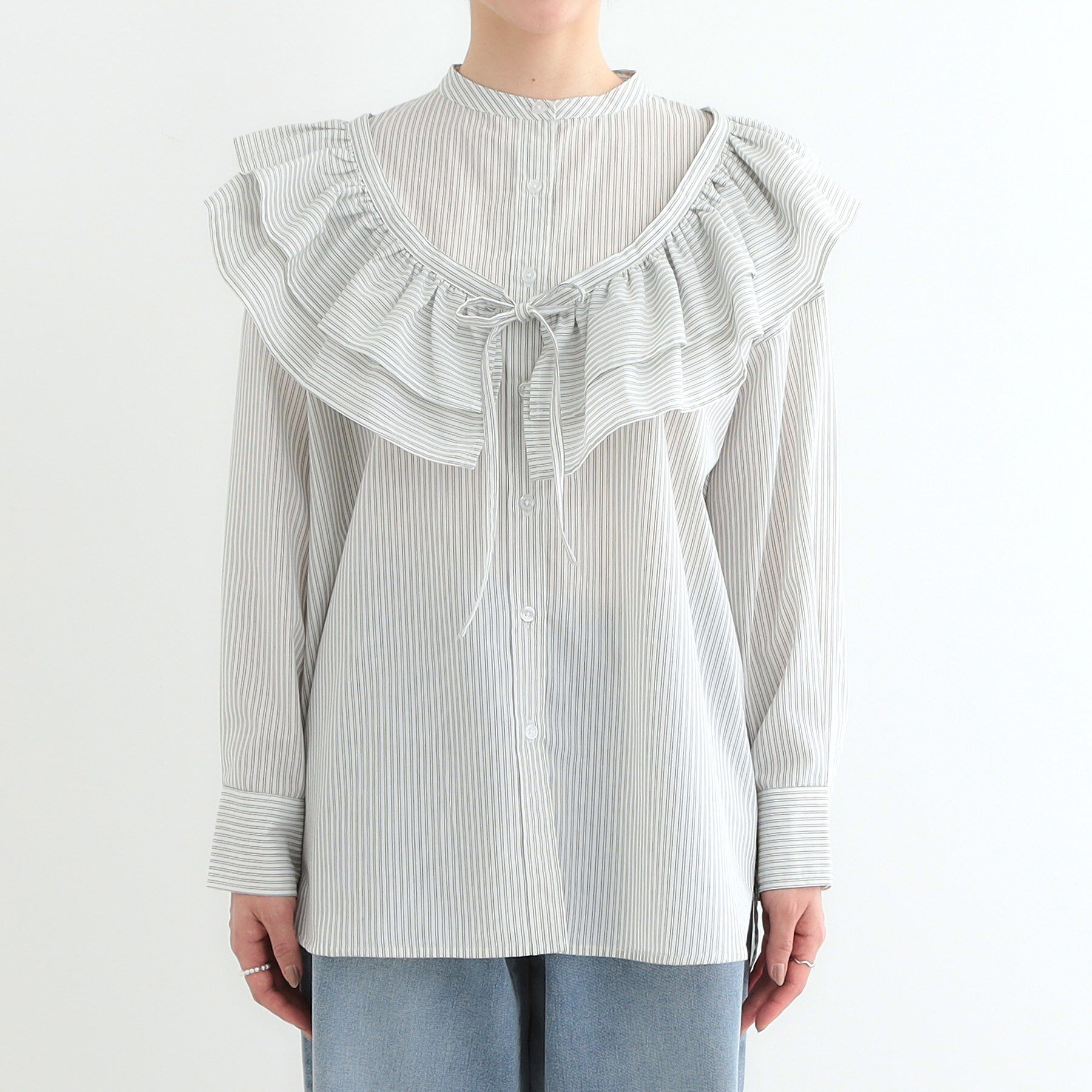 SHOO･LA･RUE「【3WAY】フリルサッシュ付きバンドカラーシャツ」|シャツ・ブラウス|