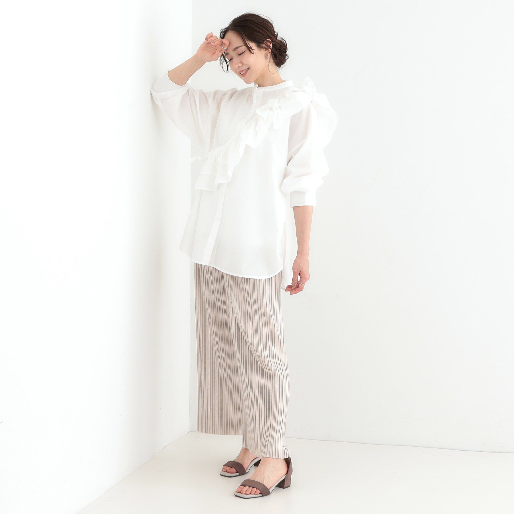 SHOO･LA･RUE「【3WAY】フリルサッシュ付きバンドカラーシャツ」|シャツ・ブラウス|