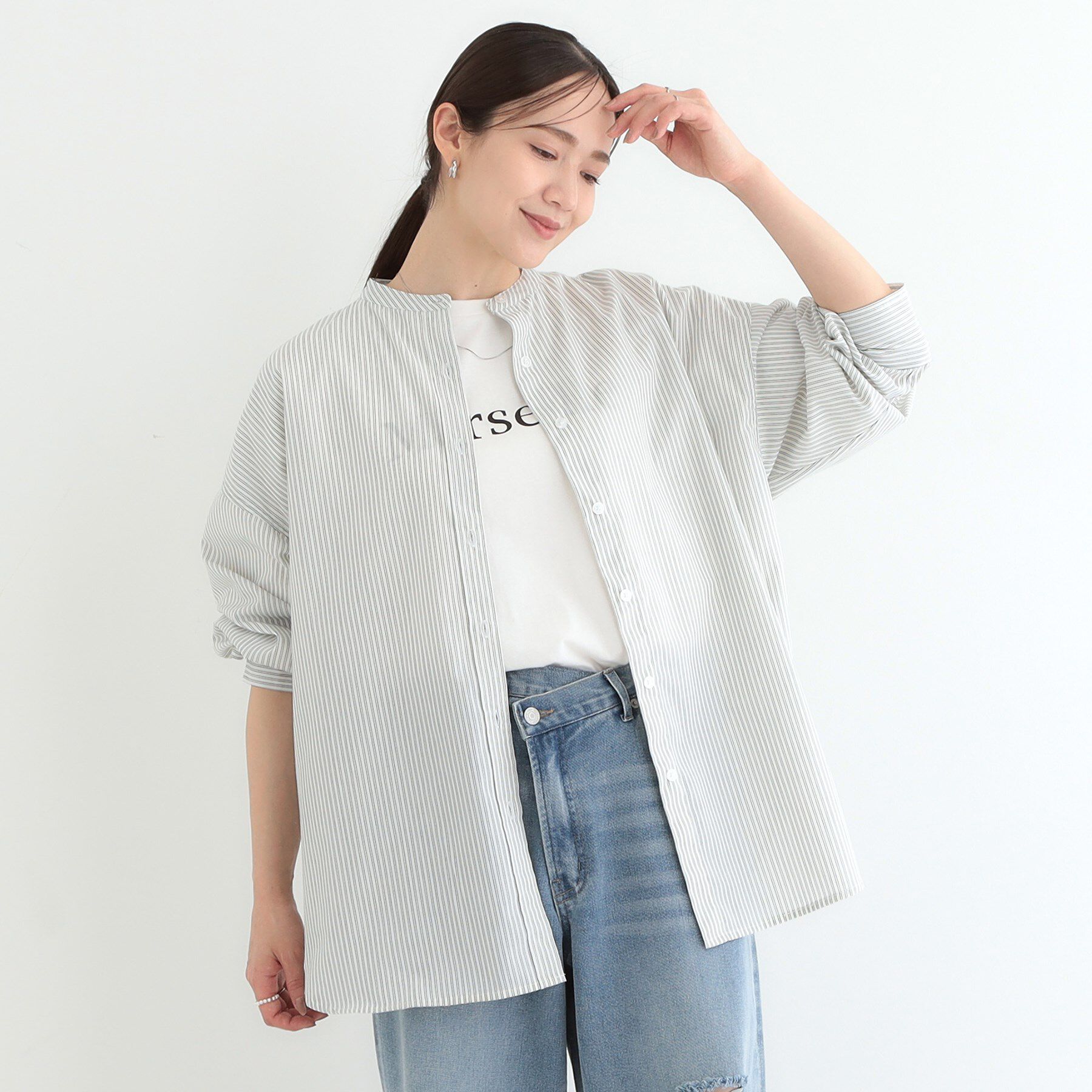 SHOO･LA･RUE「【3WAY】フリルサッシュ付きバンドカラーシャツ」|シャツ・ブラウス|