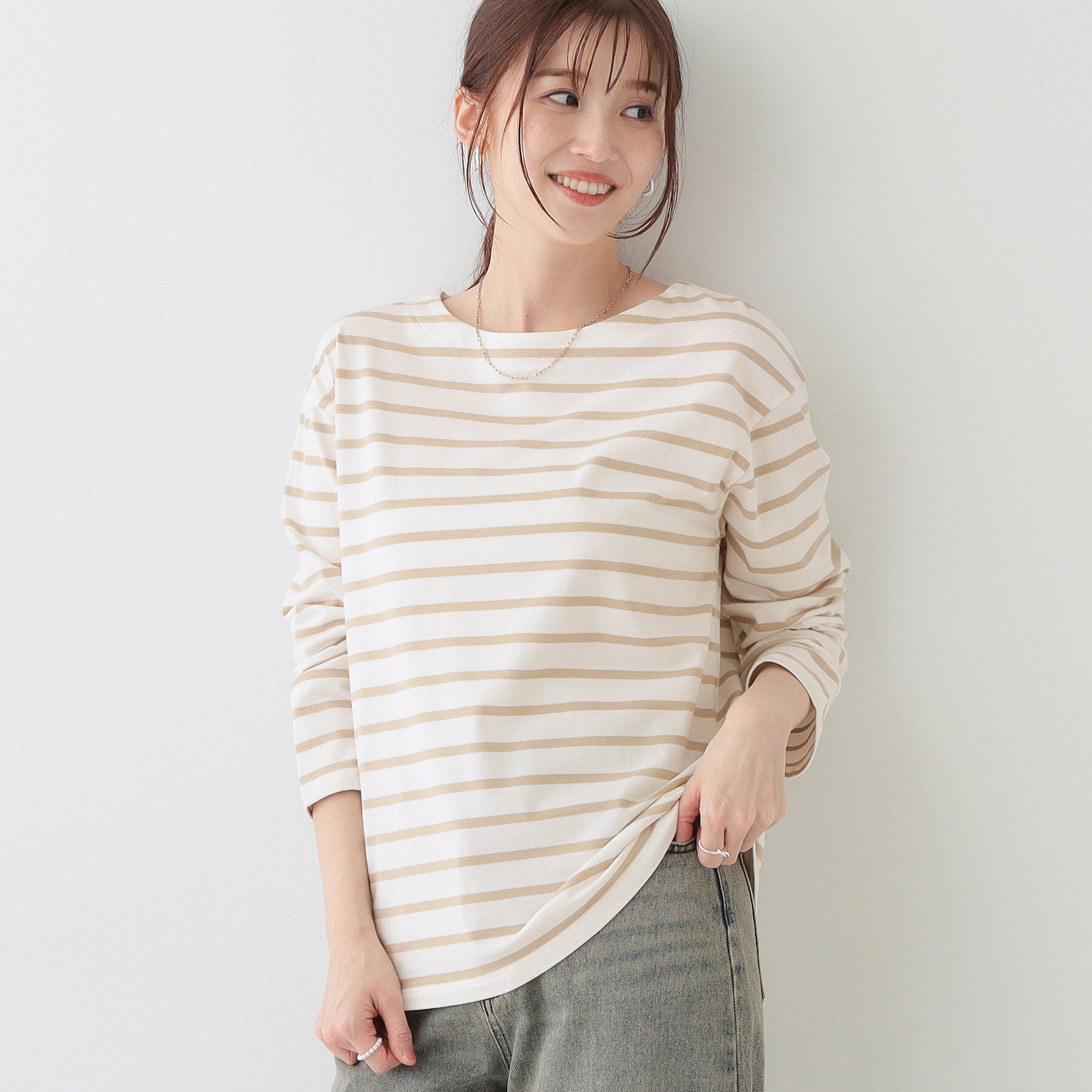 SHOO･LA･RUE「【洗える/S-LL】シンプルだから着回ししやすい コットンアソートロンT」|Tシャツ・カットソー|ベージュ(352)