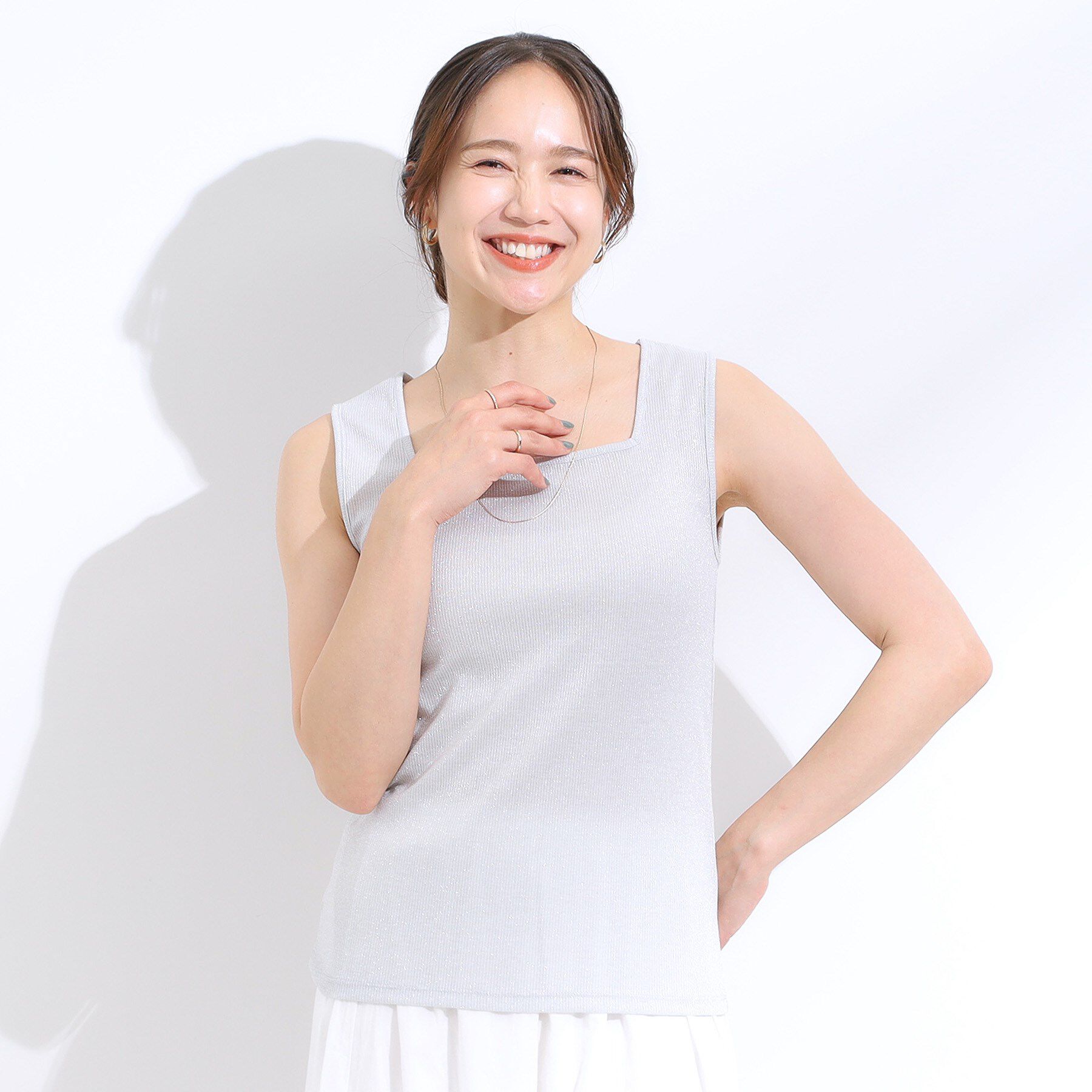 SHOO･LA･RUE「【S-LL】デコルテラインをきれいに魅せる ラメテレコタンクトップ」|キャミソール|