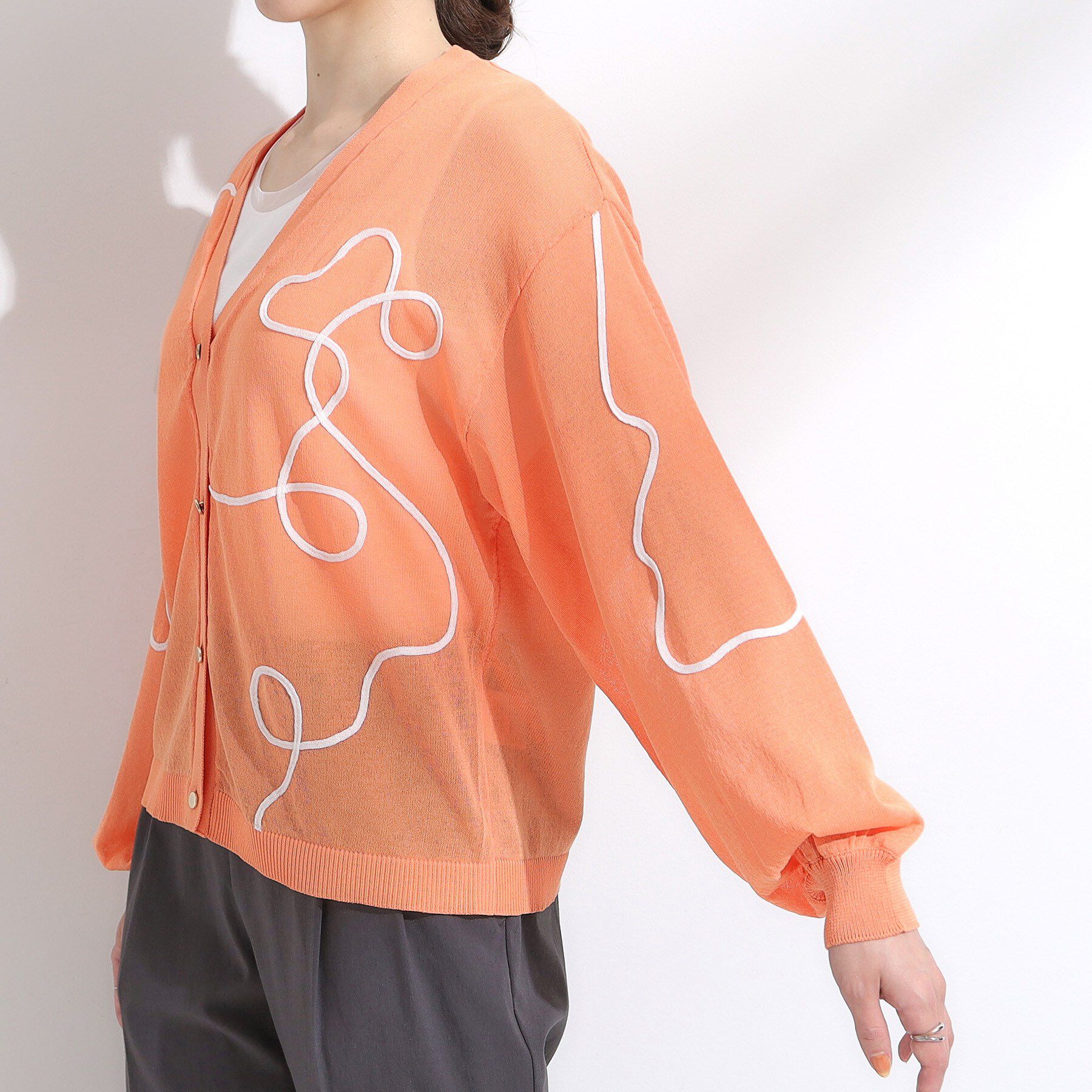 SHOO･LA･RUE「ニュアンスデザインがこなれ見え 刺繍デザイン シアーカーディガン」|カーディガン|