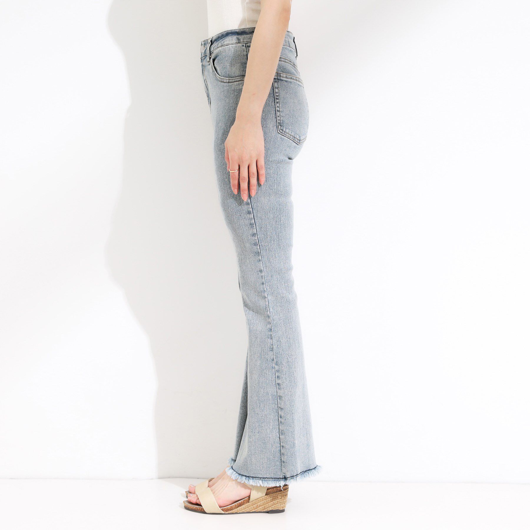 SHOO･LA･RUE「【ひんやり/S-LL】ストレッチフレアデニム」|デニム|