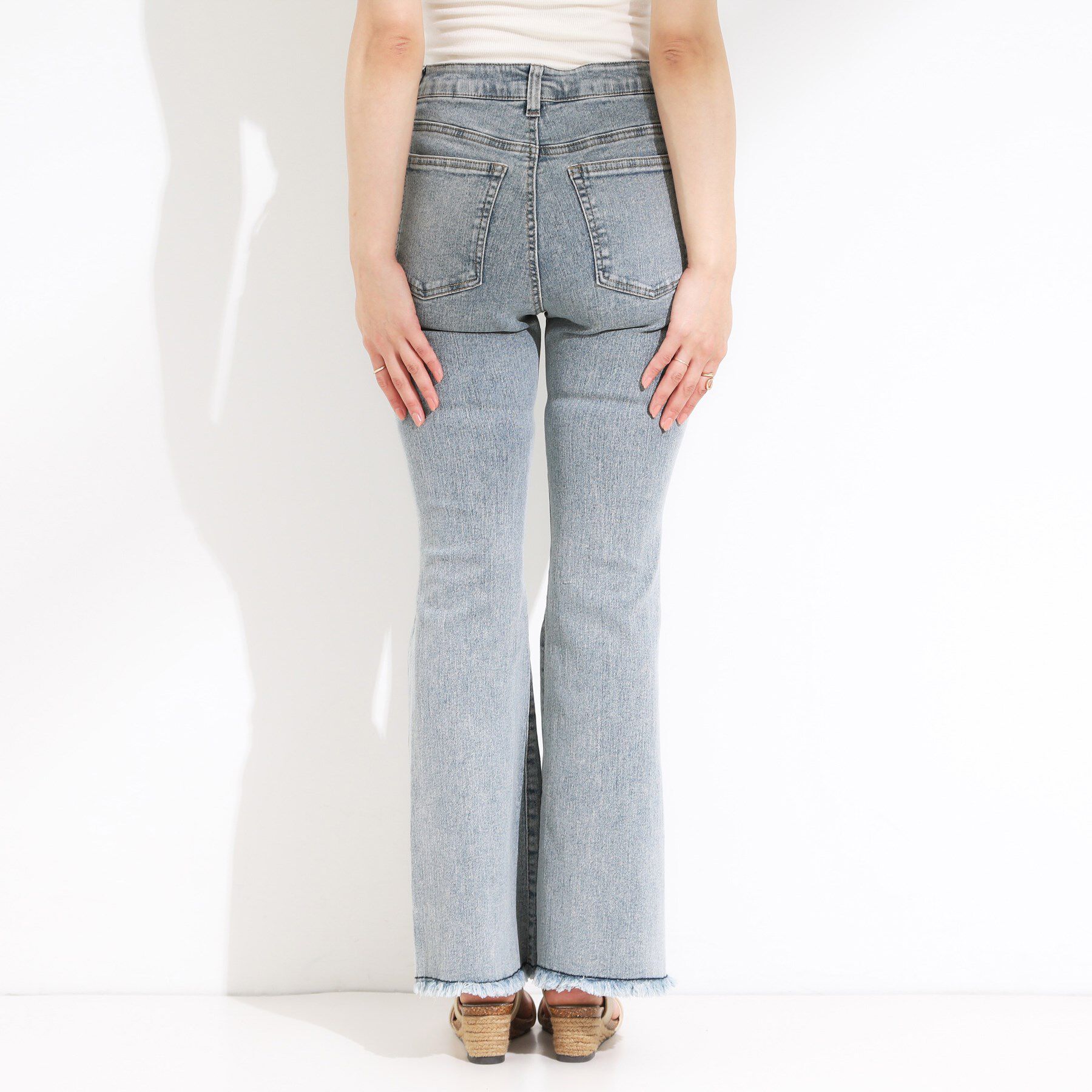 SHOO･LA･RUE「【ひんやり/S-LL】ストレッチフレアデニム」|デニム|