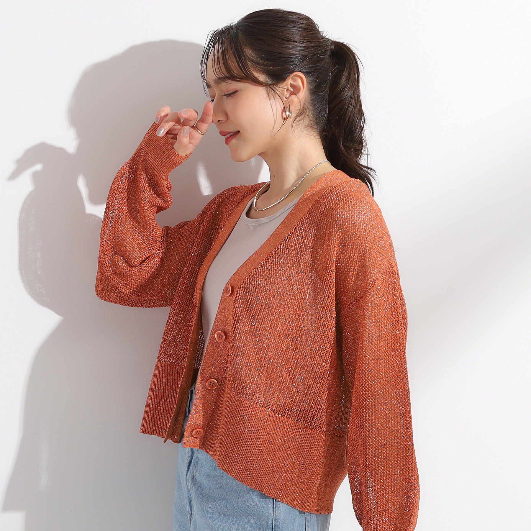 SHOO･LA･RUE「キラッと光るラメとスパンコールが印象的 メッシュカーディガン」|カーディガン|