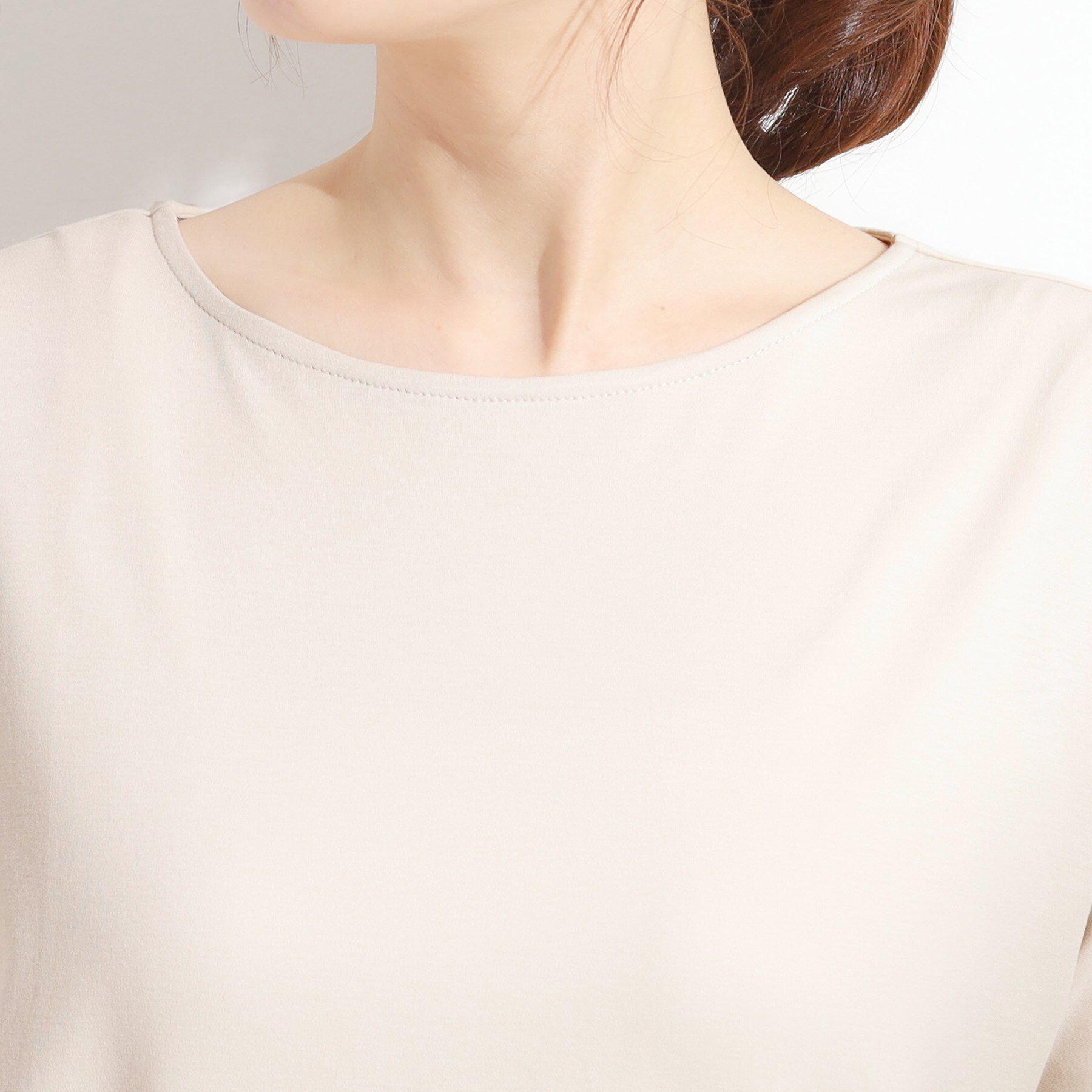 SHOO･LA･RUE「【ひんやり/洗える/S-LL】袖ねじりシルケットトップス」|Tシャツ・カットソー|